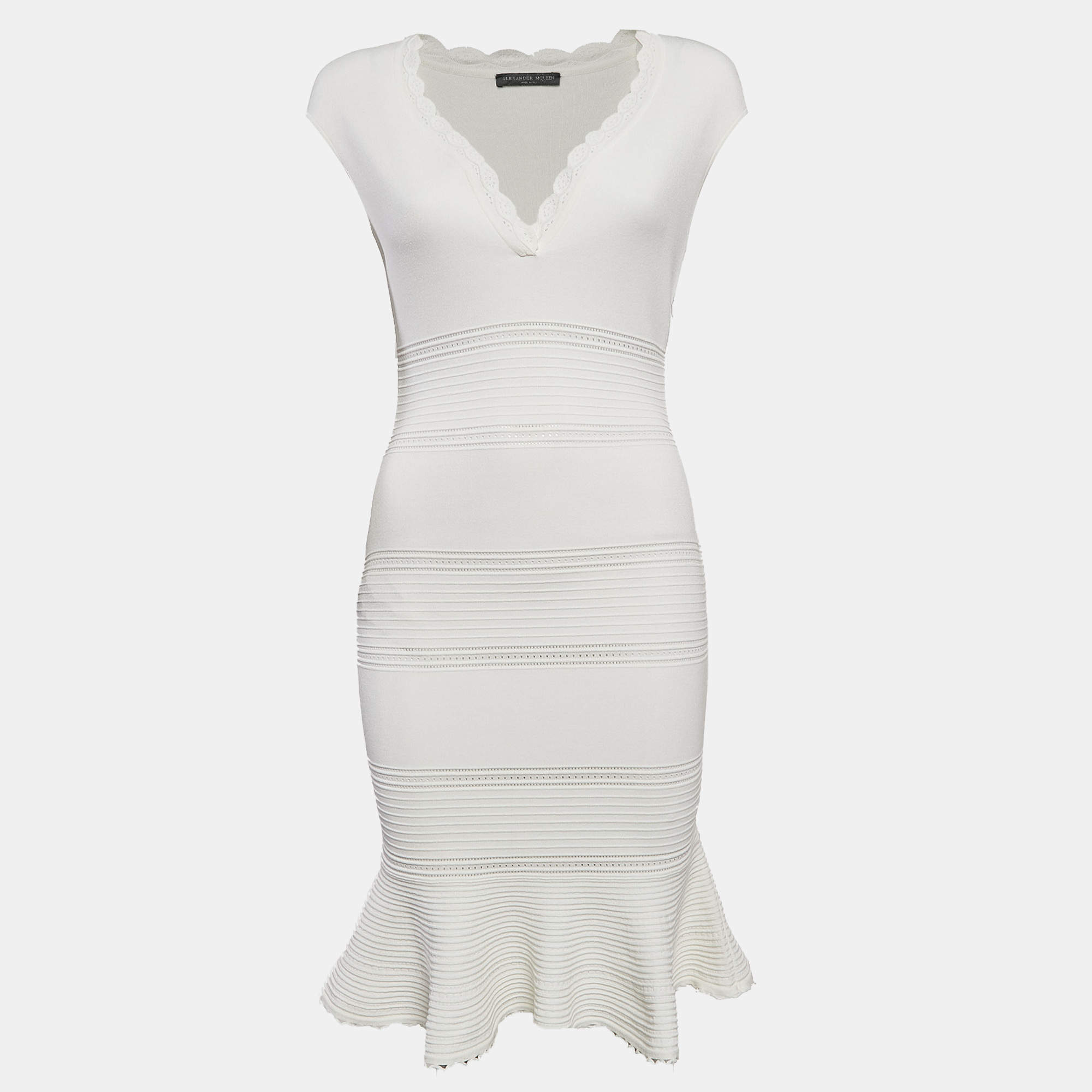 Pre Owned Alexander McQueen White Patterned Jersey Short Dress S