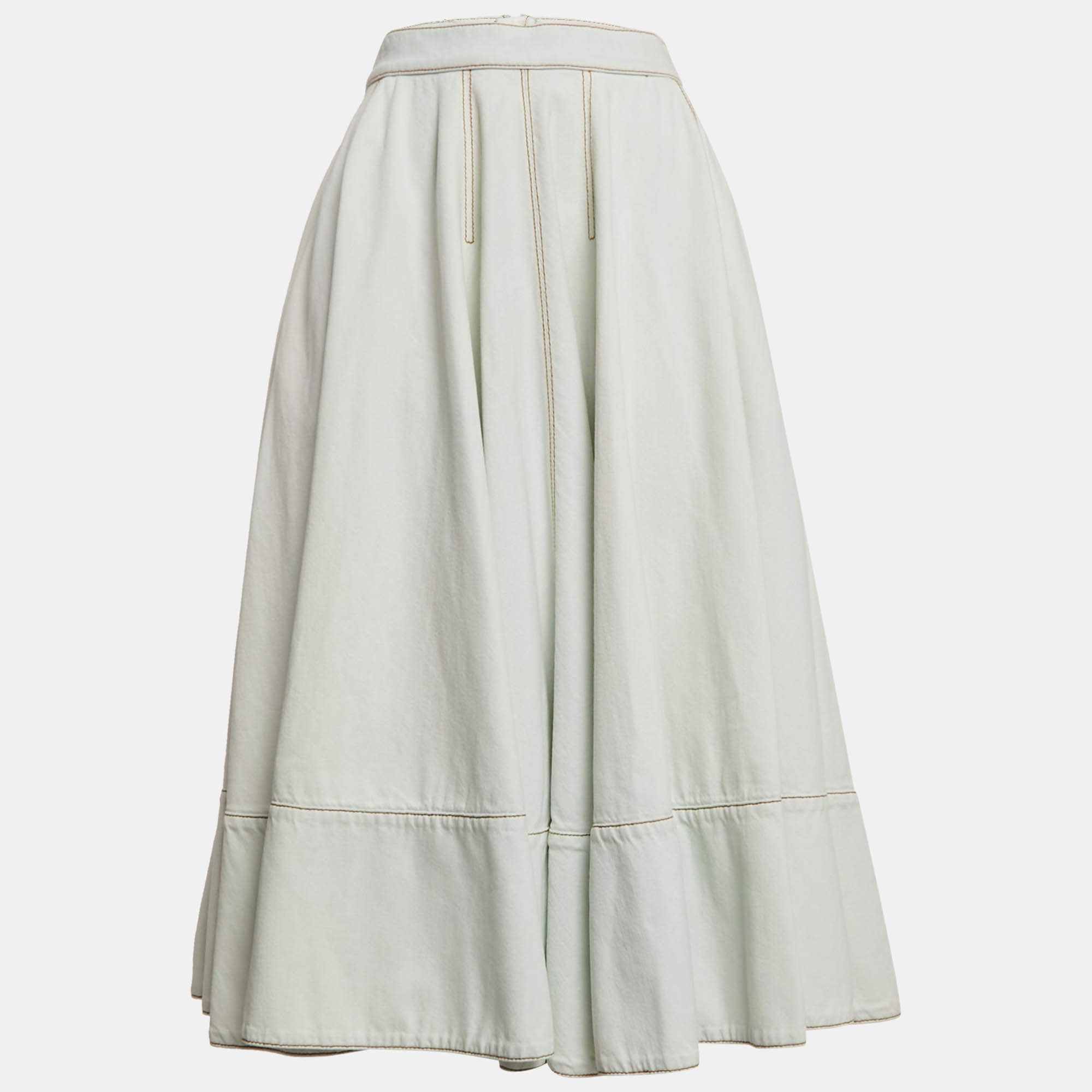 Pre Owned Alexander McQueen Light Blue Denim Flared Midi Skirt S