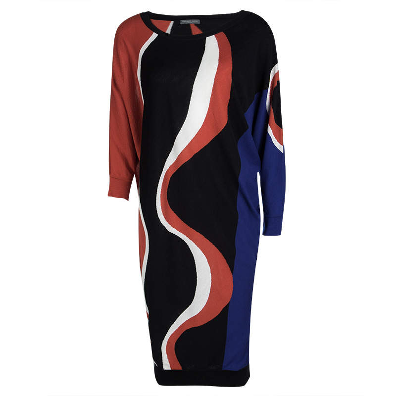 Pre Owned Alexander McQueen Multicolor Patterned Wool Dolman Sleeve Dress L