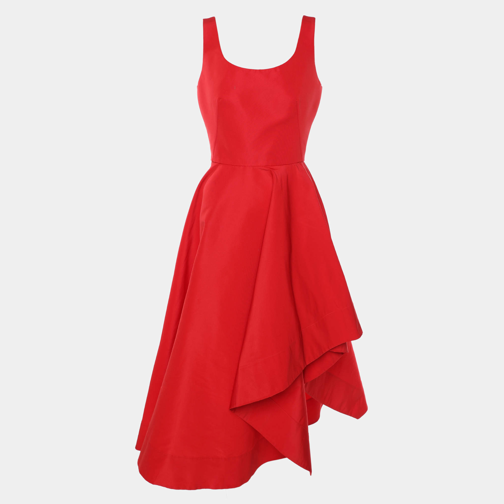 Pre Owned Alexander McQueen Red Nylon Asymmetric Flared Dress S