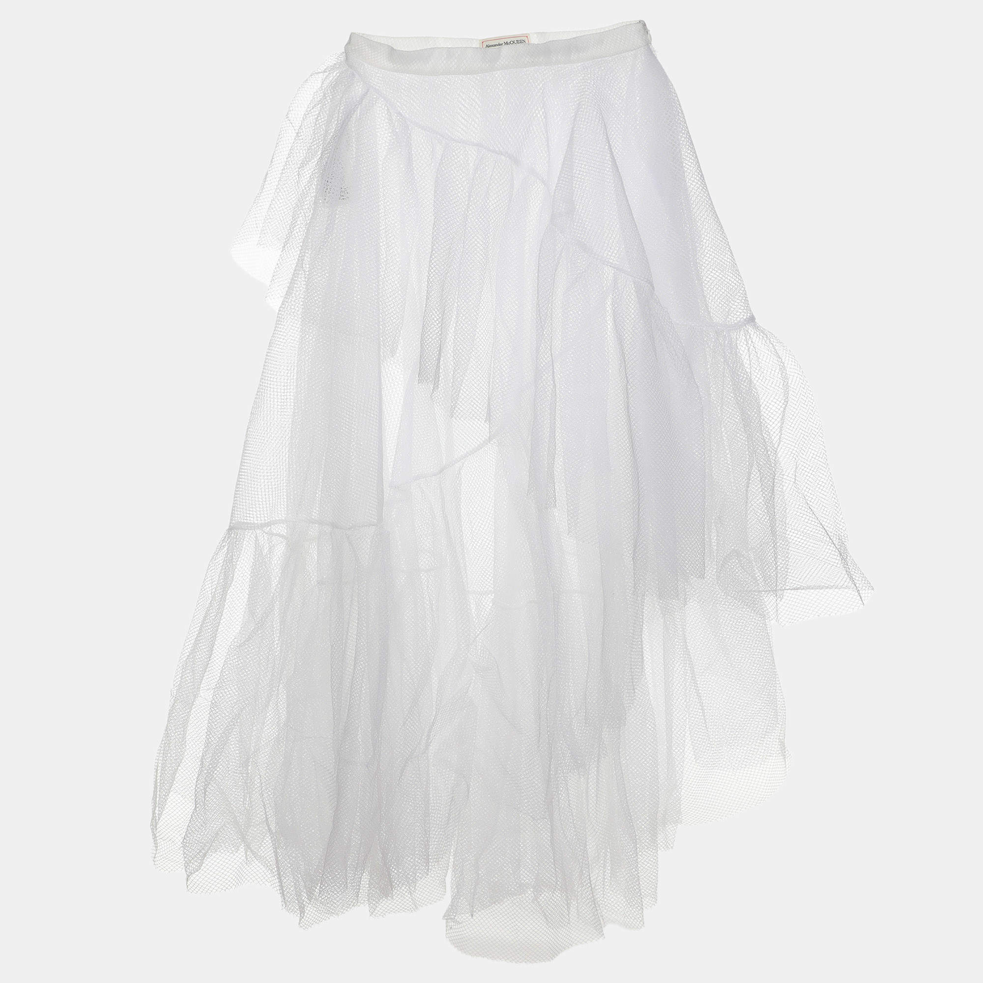 Alexander McQueen White Mesh Asymmetric Midi Skirt M