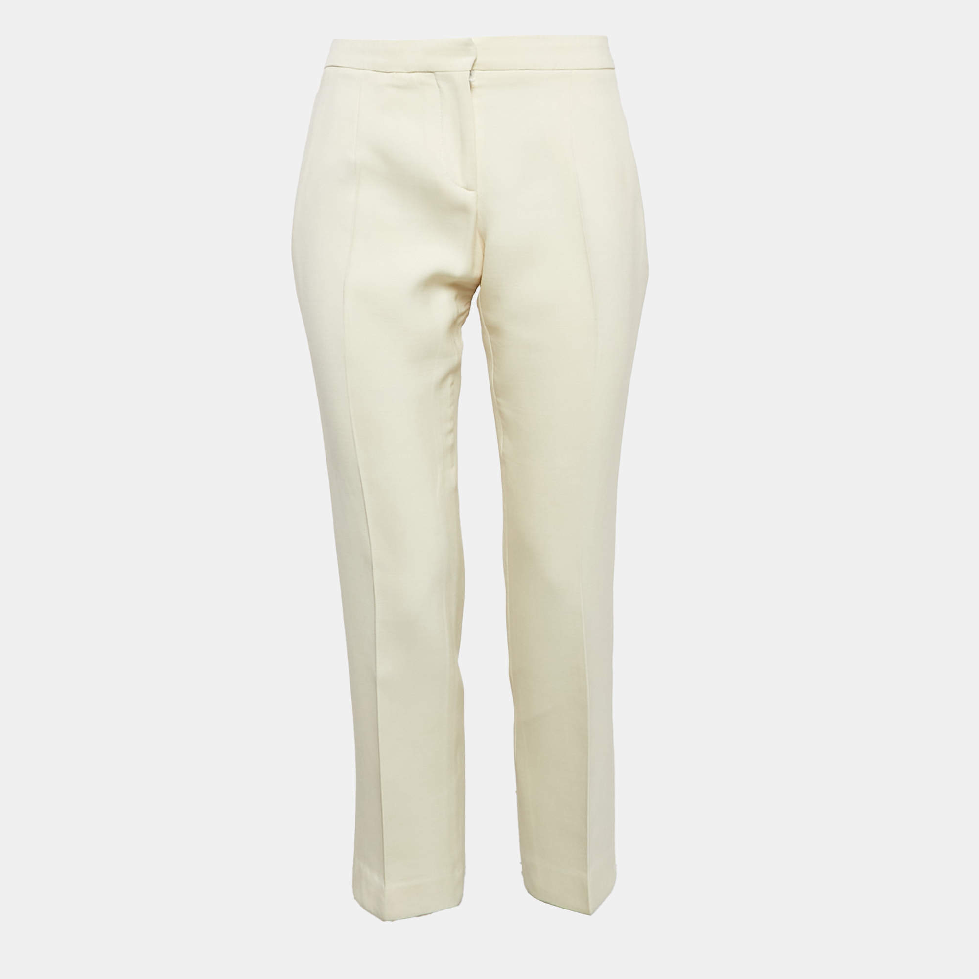 Pre Owned Alexander McQueen Cream Wool Blend Straight Trousers S
