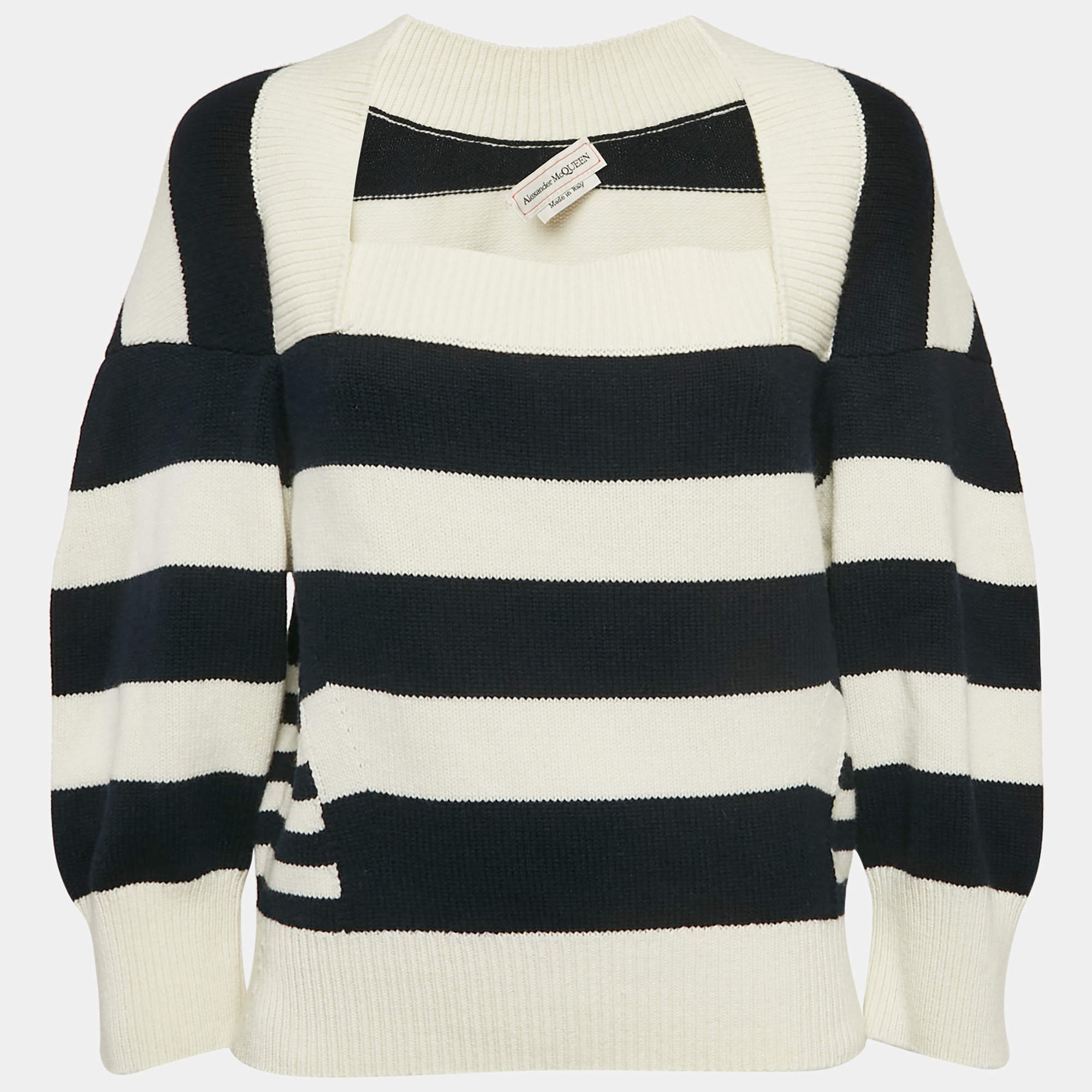 Pre Owned Alexander McQueen White Striped Wool Blend Sweater L
