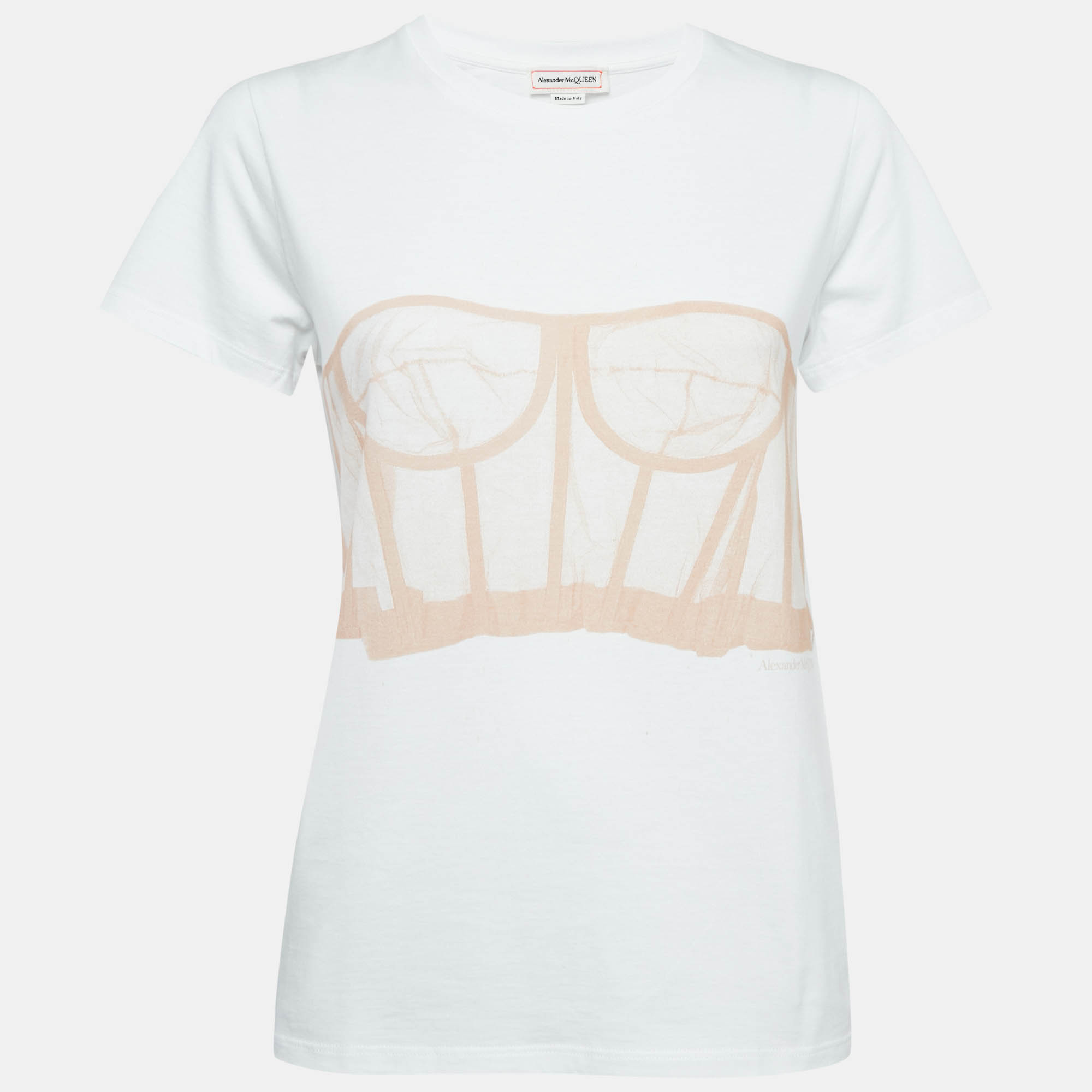 Alexander McQueen White Corset Print Cotton T-Shirt S