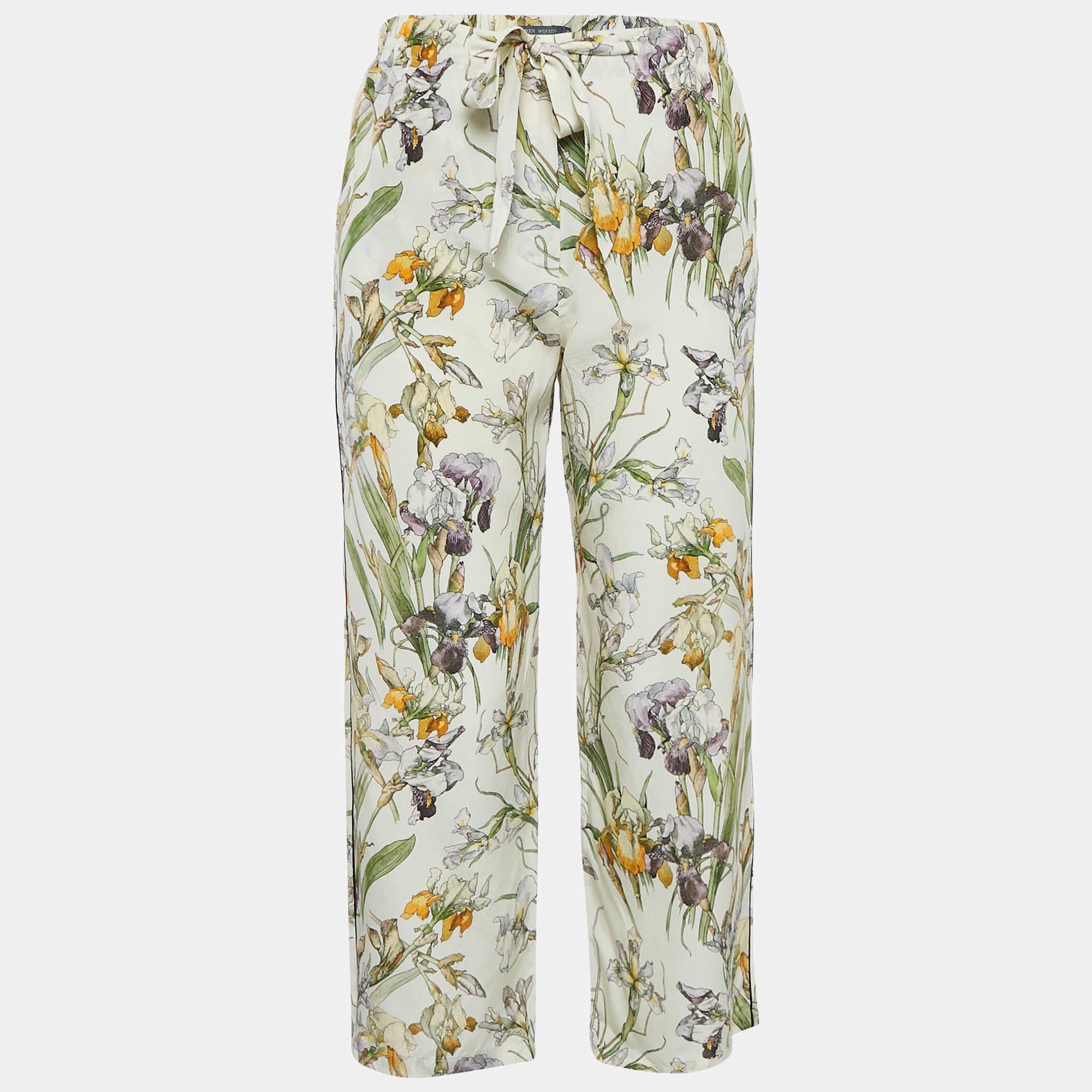 Alexander McQueen Off-White Floral Print Silk Pants S