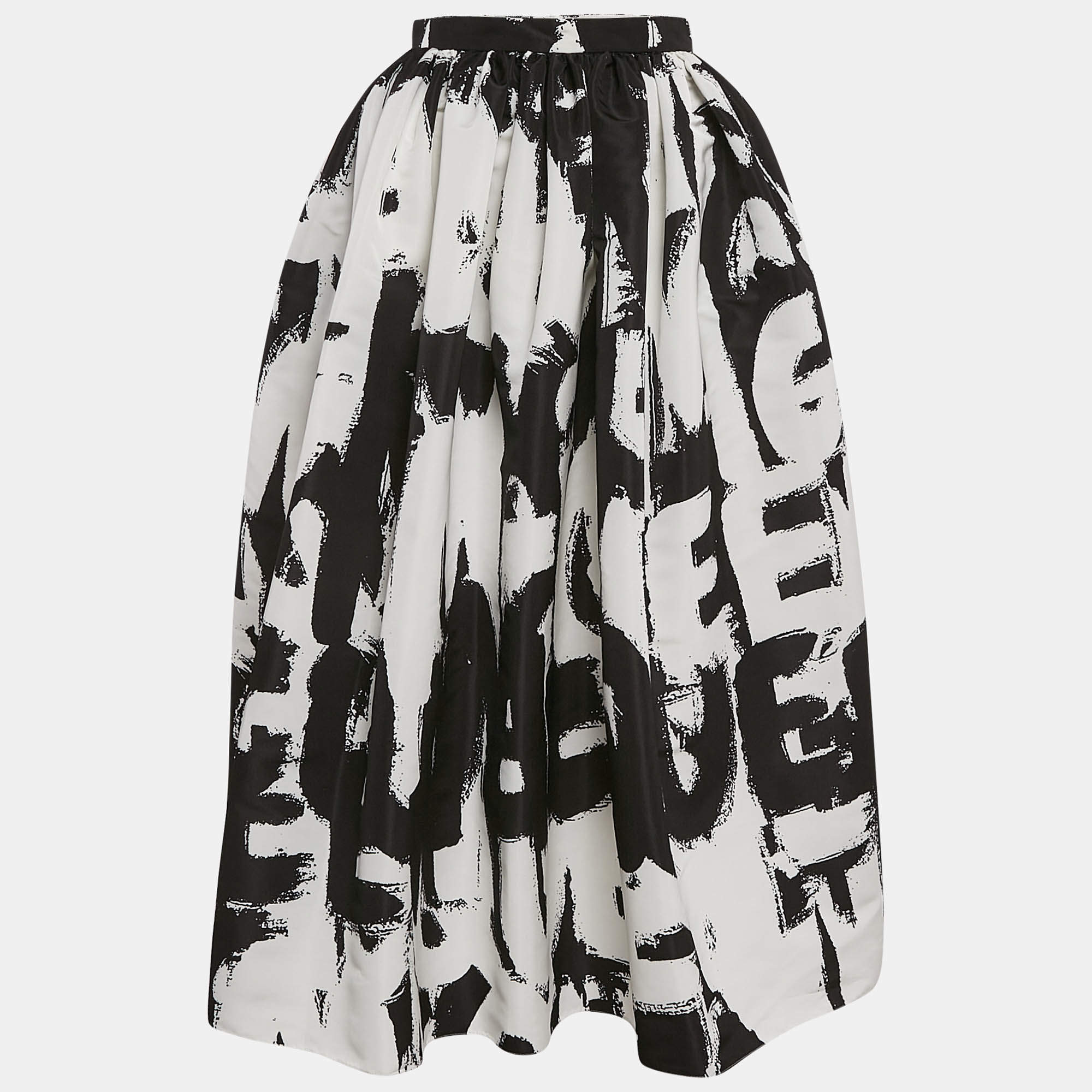 Alexander McQueen Black Monochrome Graffiti Print Faille Midi Skirt S