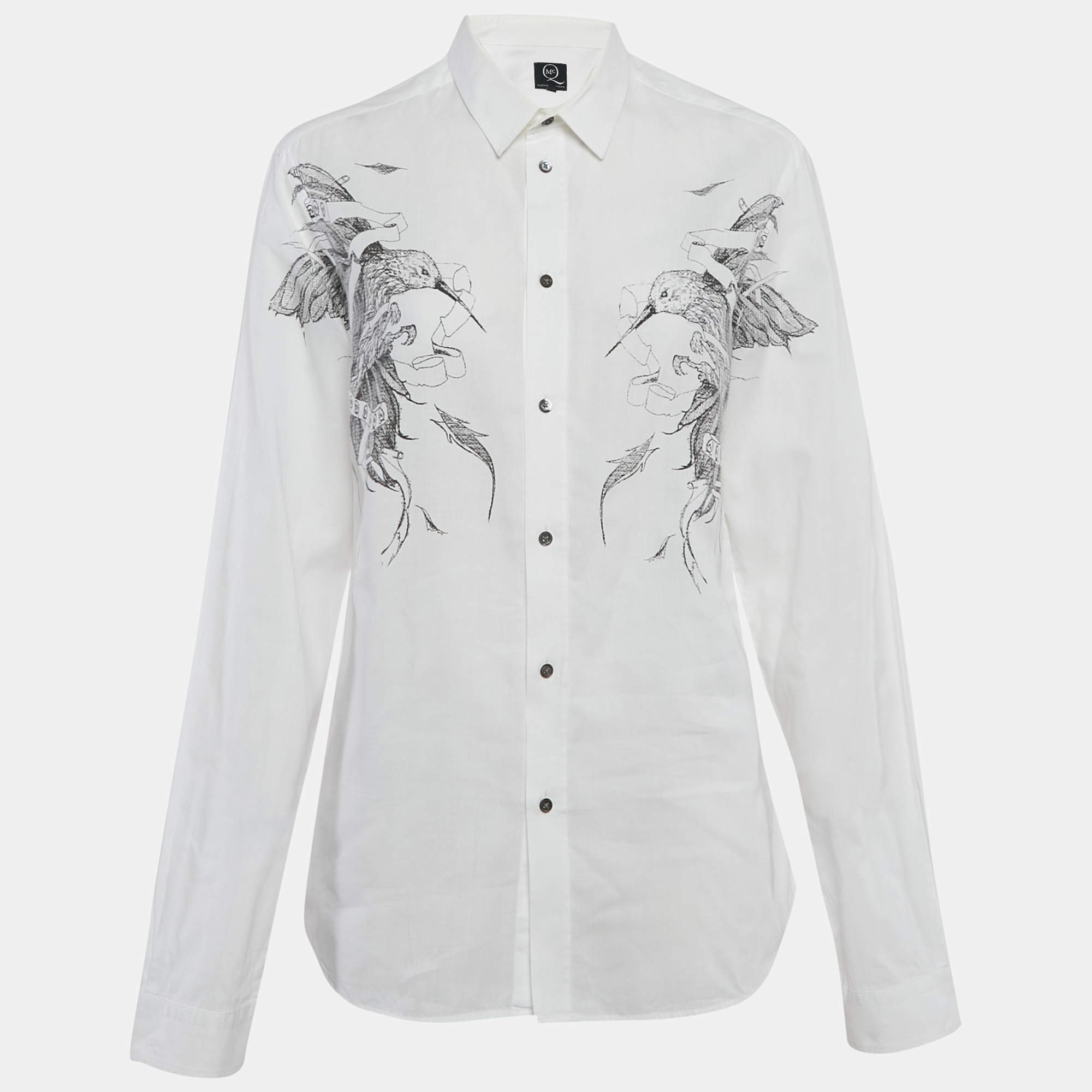Pre Owned Alexander McQueen White Printed Cotton Button Front Shirt XL