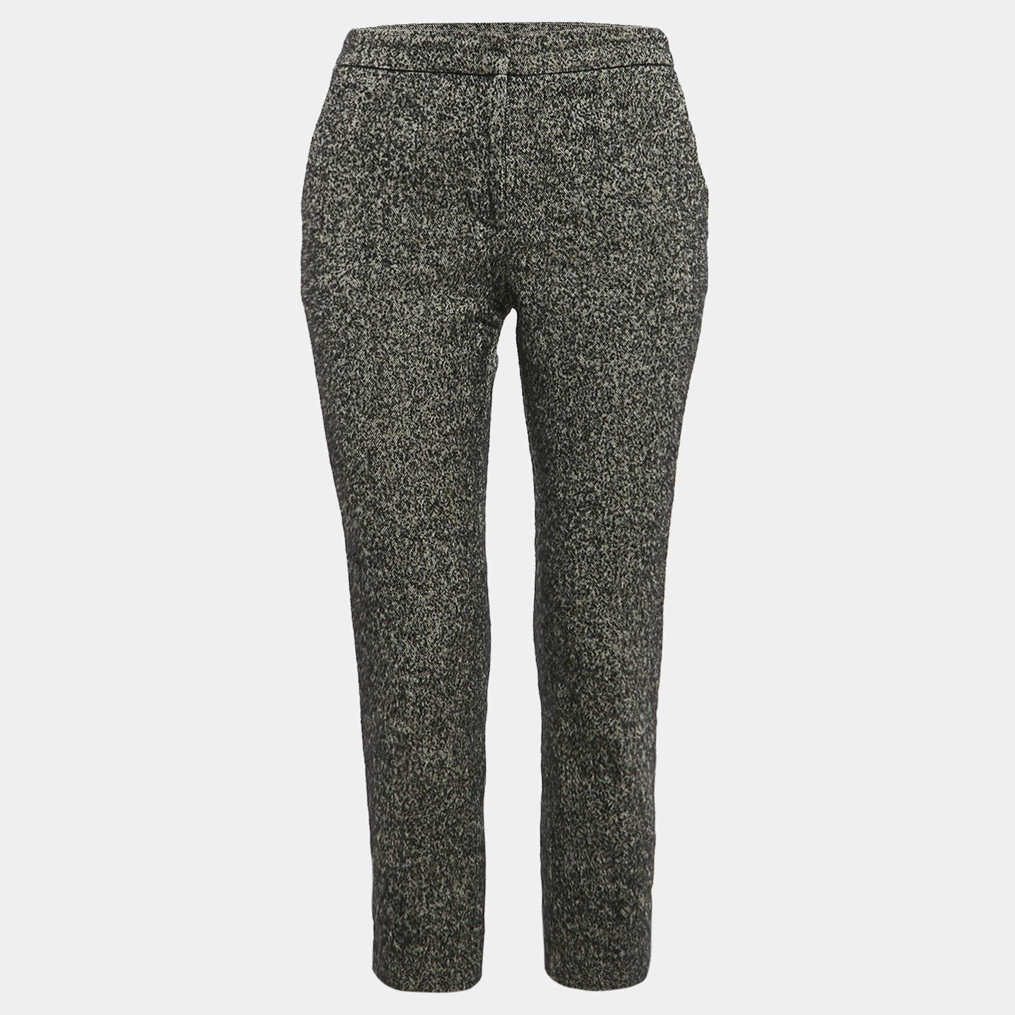 Alexander McQueen Black Herringbone Boucle Wool Capri Pants S