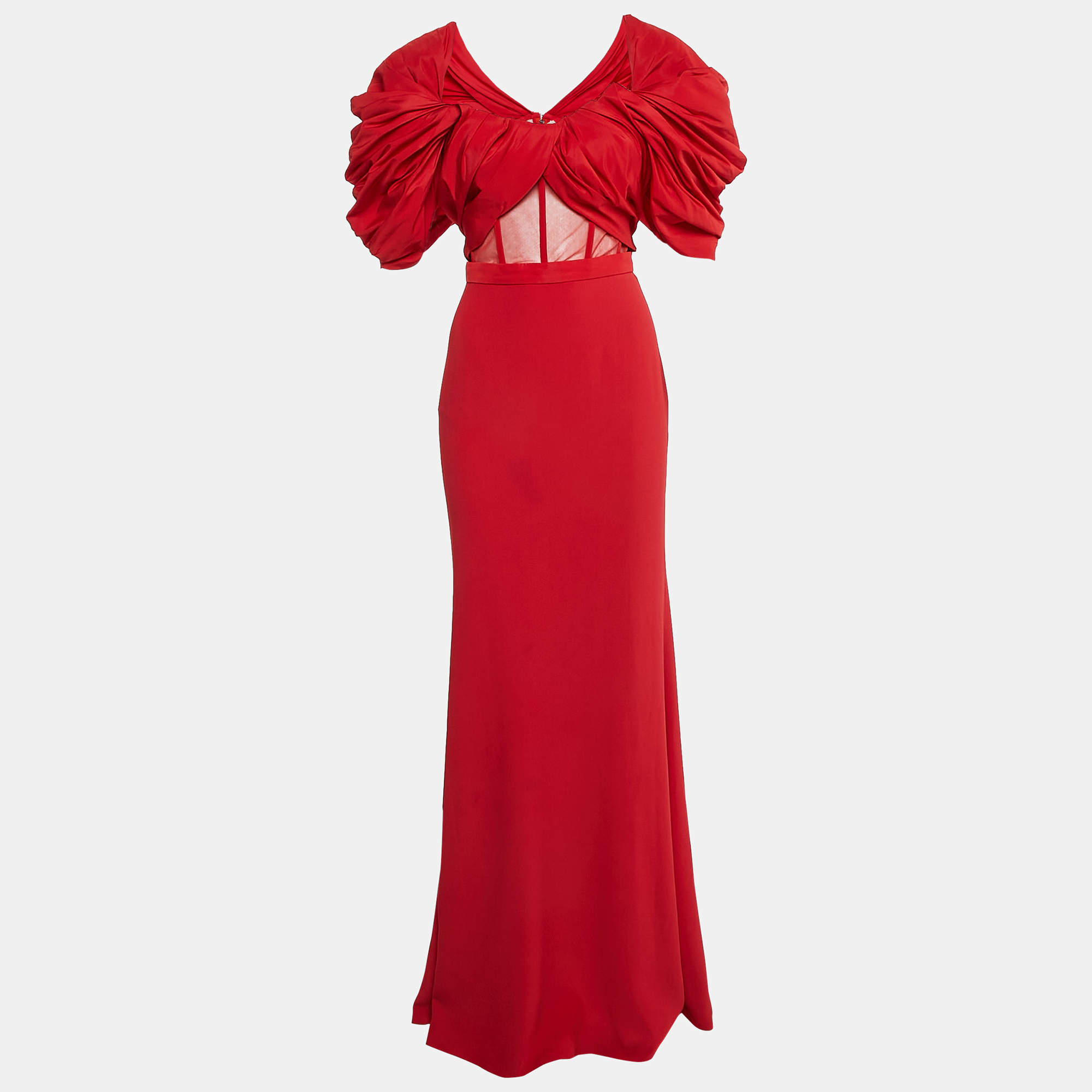Alexander McQueen Red Tulle Trim Chiffon Corset Gown S