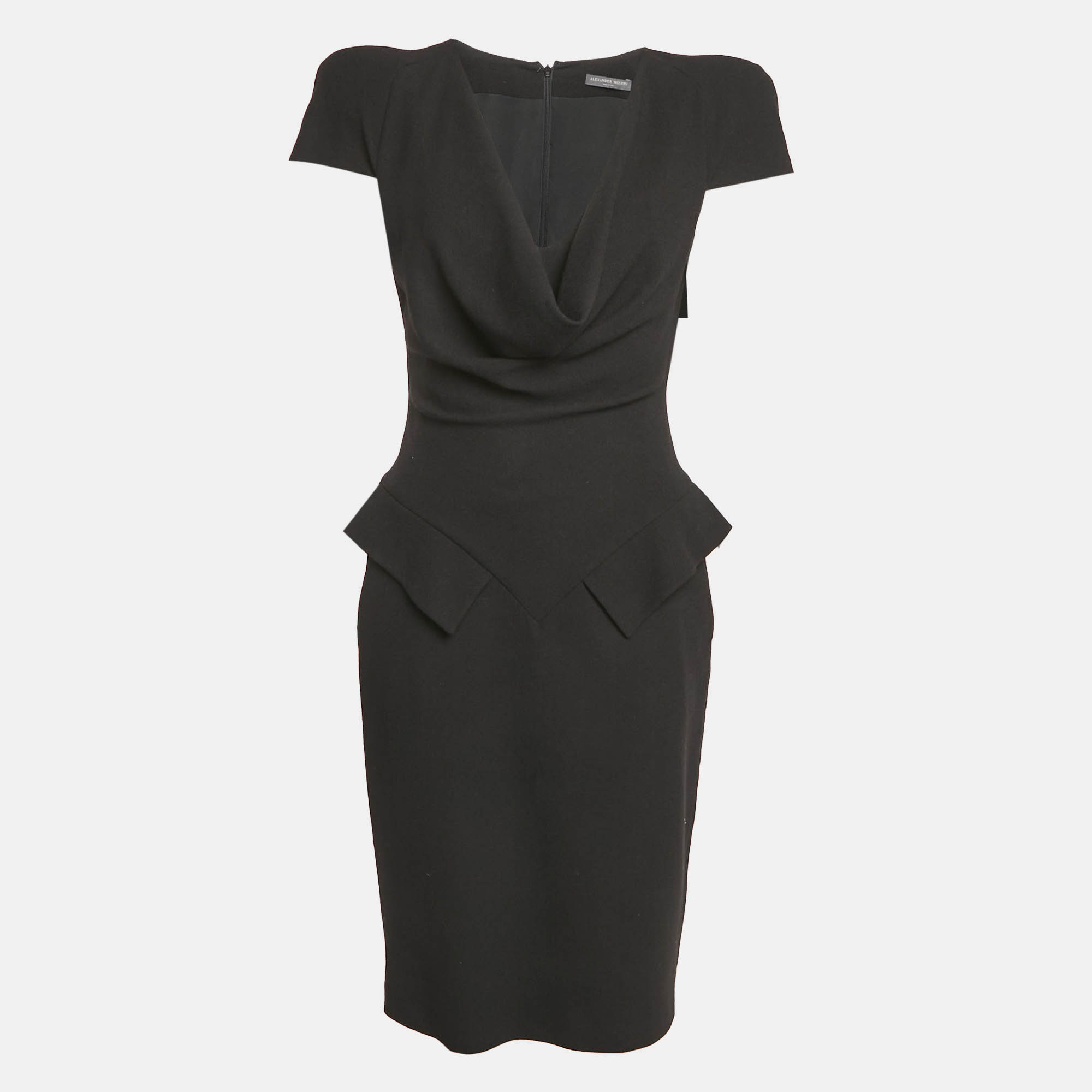Alexander McQueen Black Wool Cowl Neck Pencil Dress M