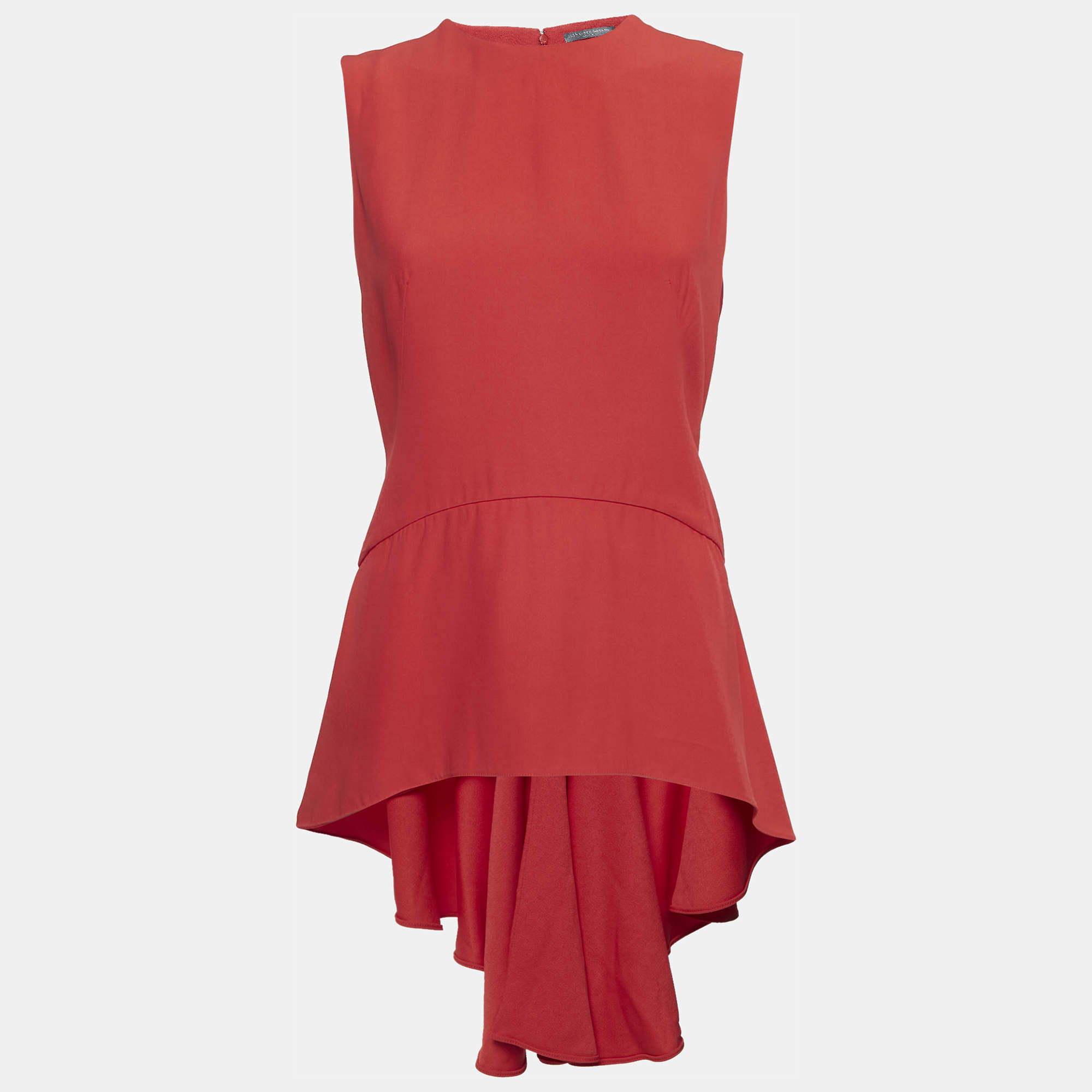 Alexander McQueen Red Crepe High-Low Flared Top M