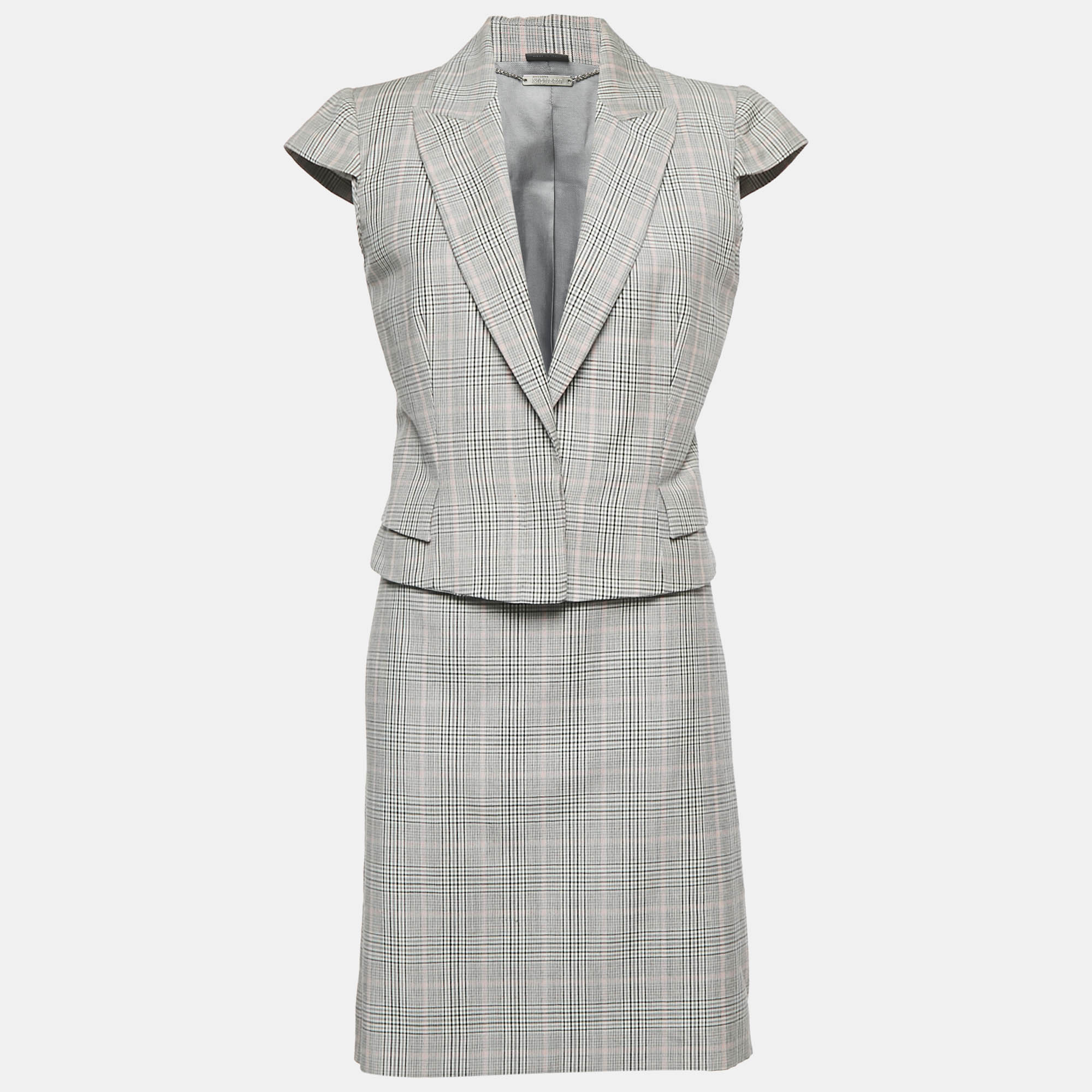 Valentino Grey/Pink Price Of Wales Wool Skirt and Top Set M 