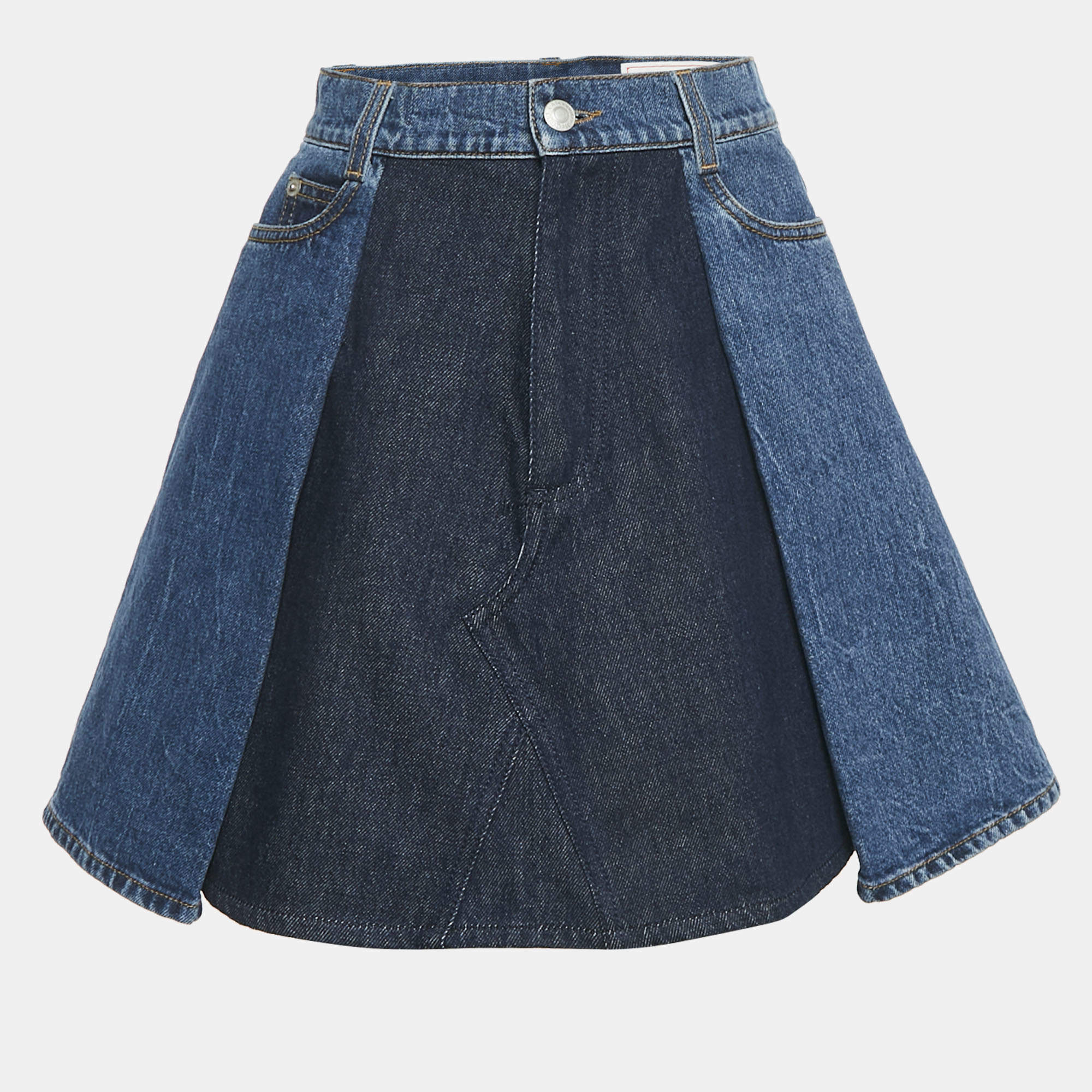 Alexander McQueen Blue Denim Dual Tone Pleated Mini Skirt S