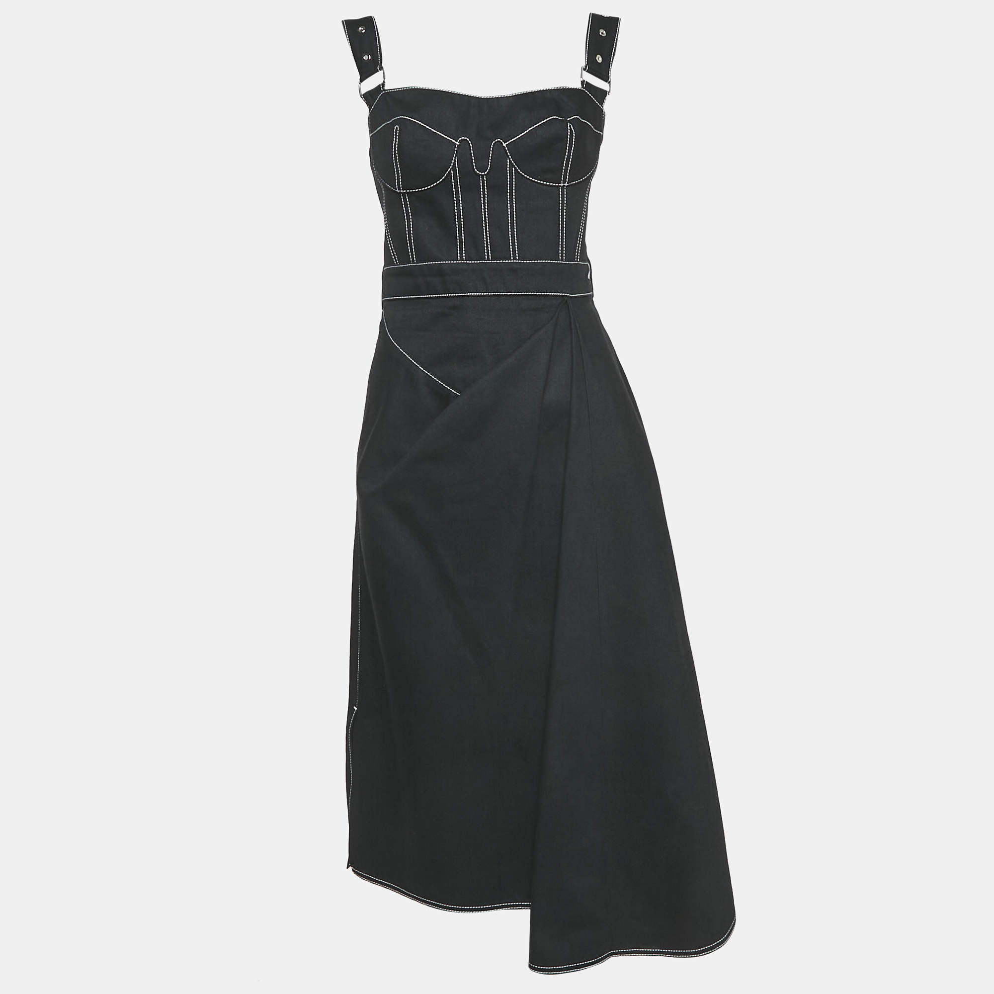 Alexander McQueen Black Denim Bustier Midi Dress M