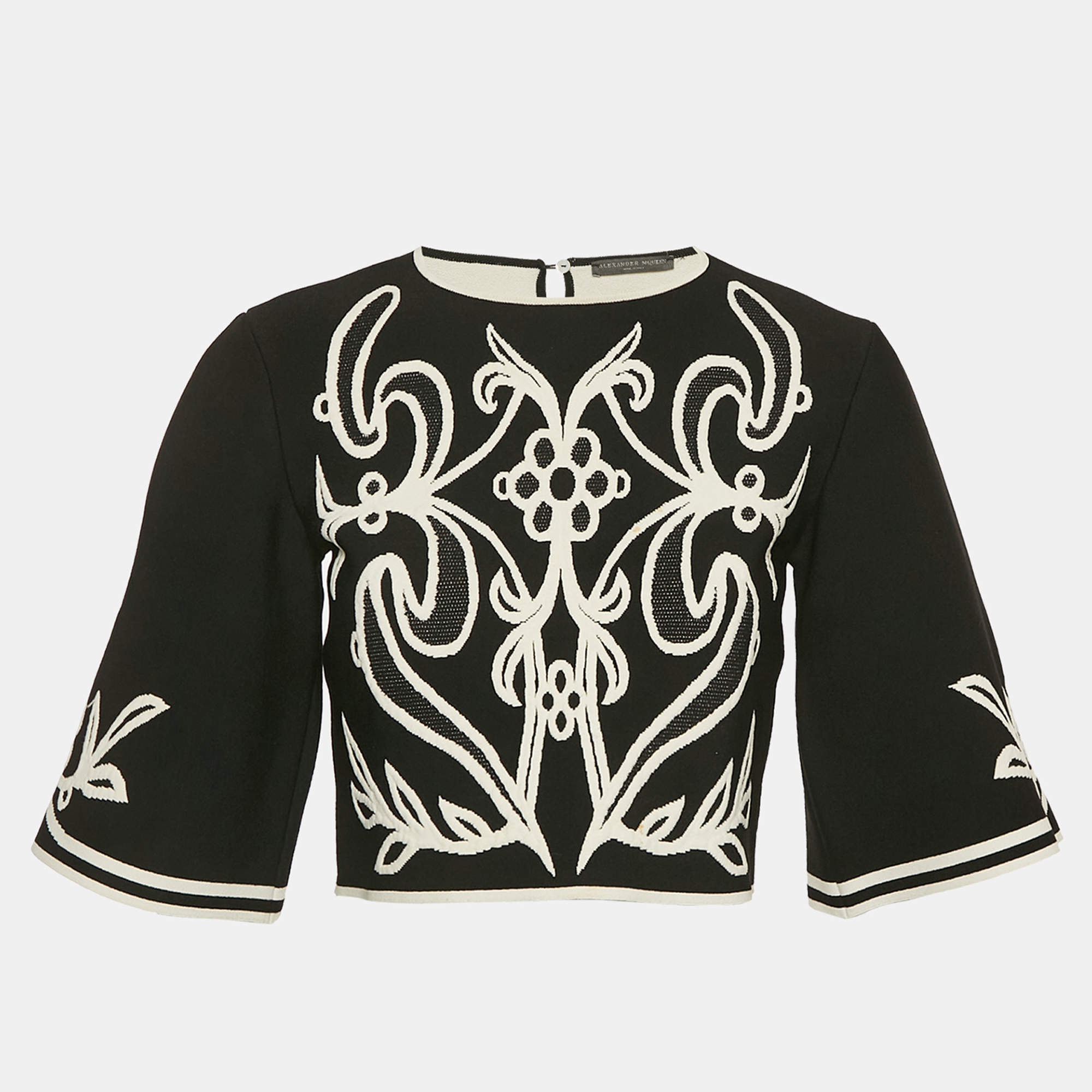 Alexander McQueen Black Floral Embossed Knit Crop Top M