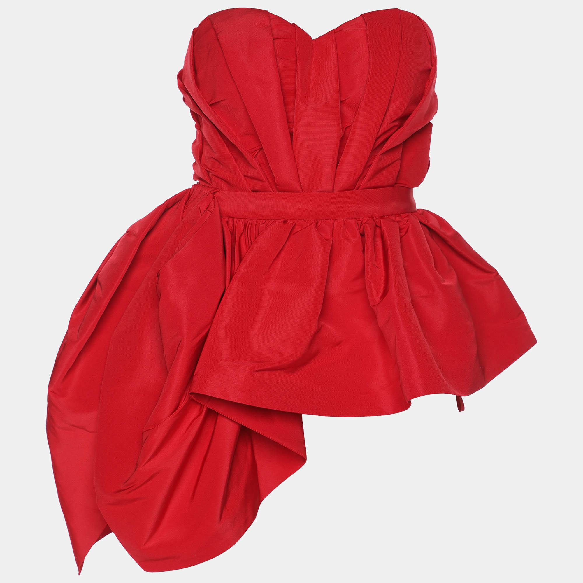 Alexander McQueen Red Polyester Pleated Taffeta Bustier Top S