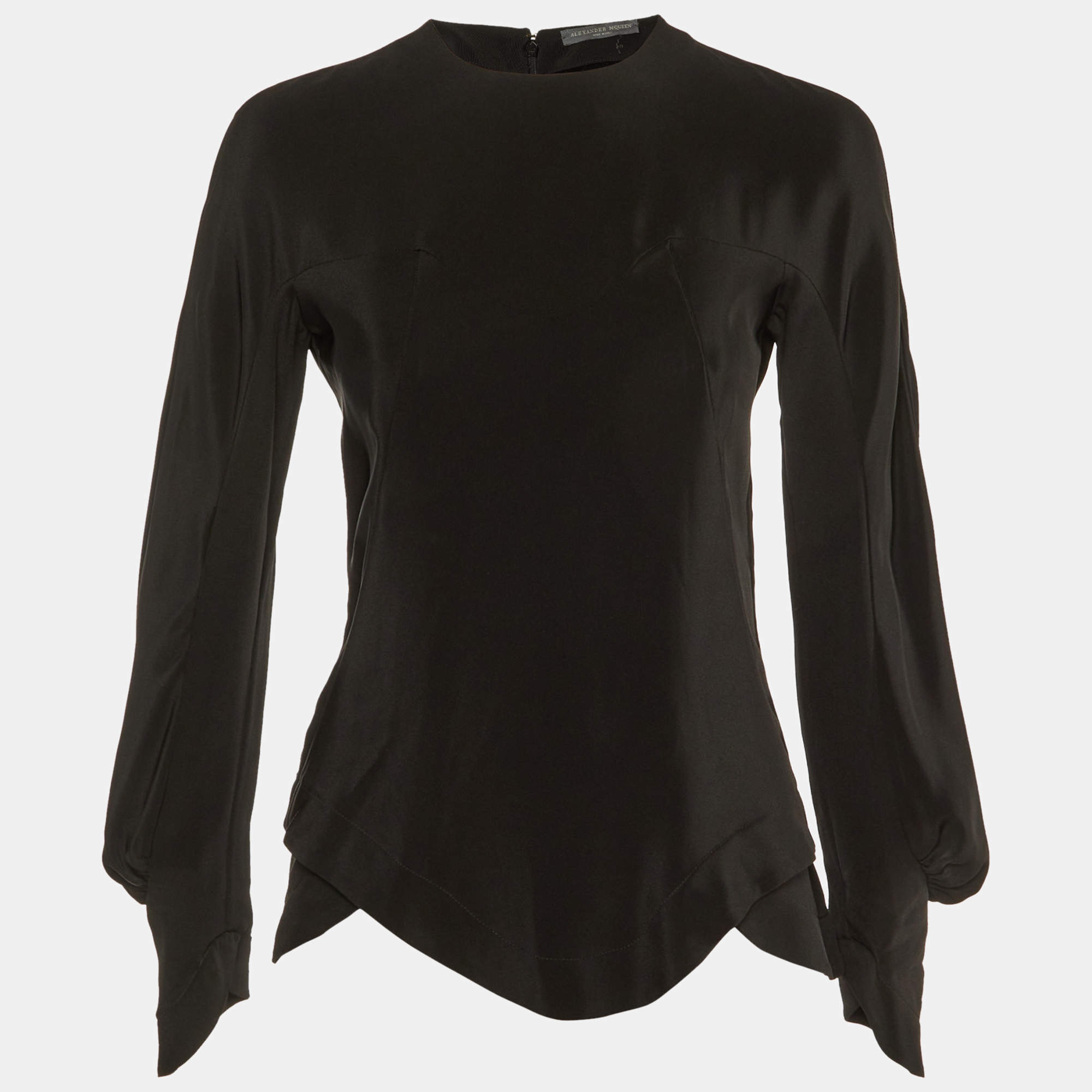 Pre Owned Alexander McQueen Black Silk Scalloped Top M
