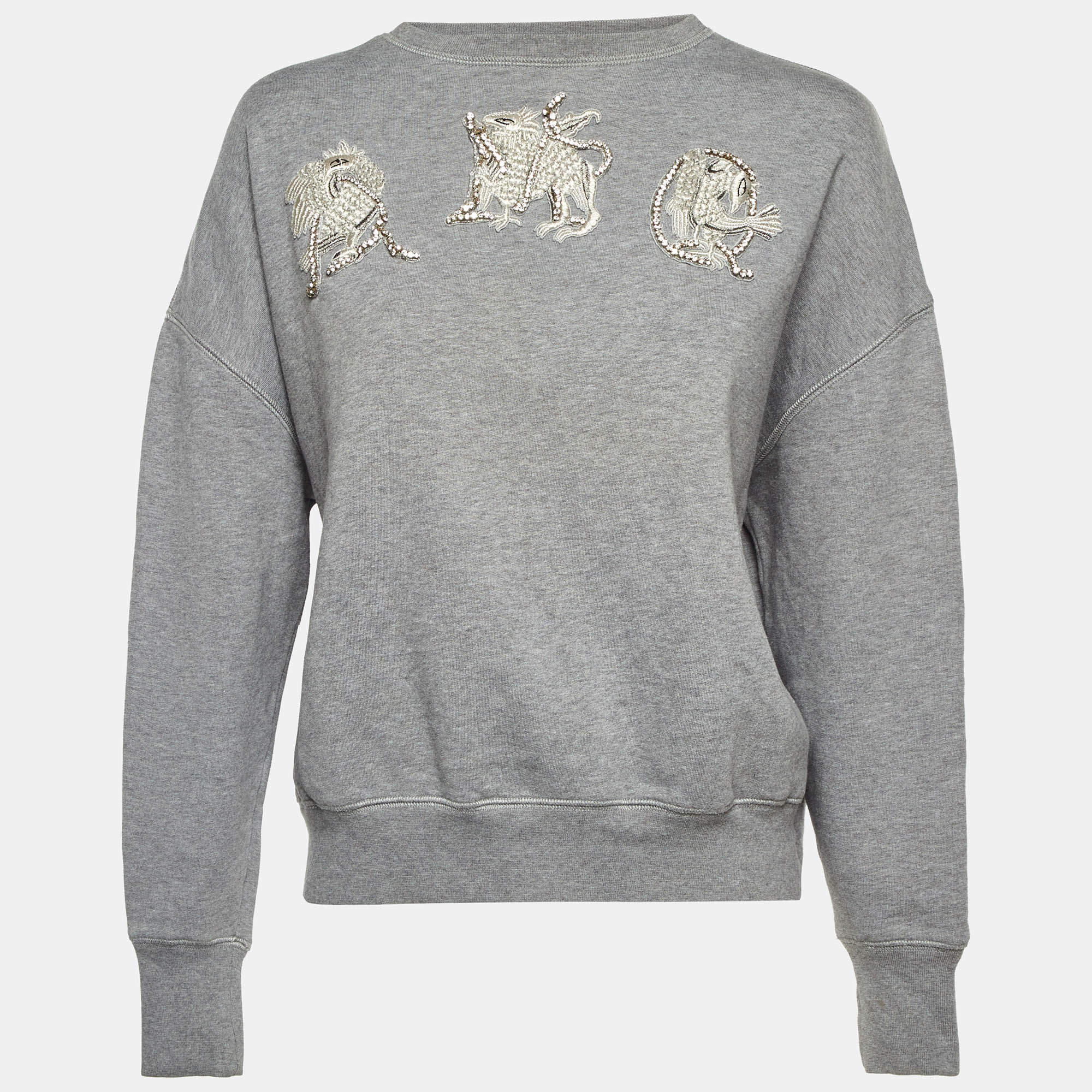 Pre Owned Alexander McQueen Grey Cotton Embellished Sweatshirt S