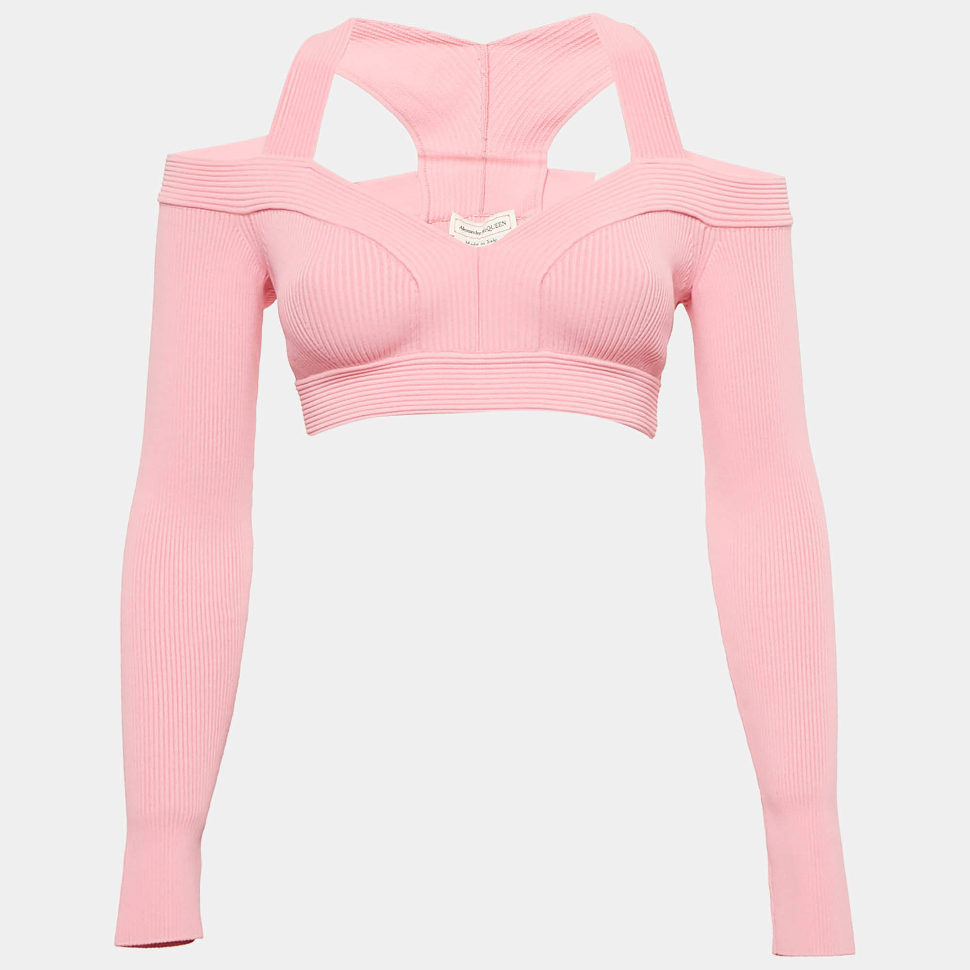 Pre Owned Alexander McQueen Pink Rib Knit Crop Top XS