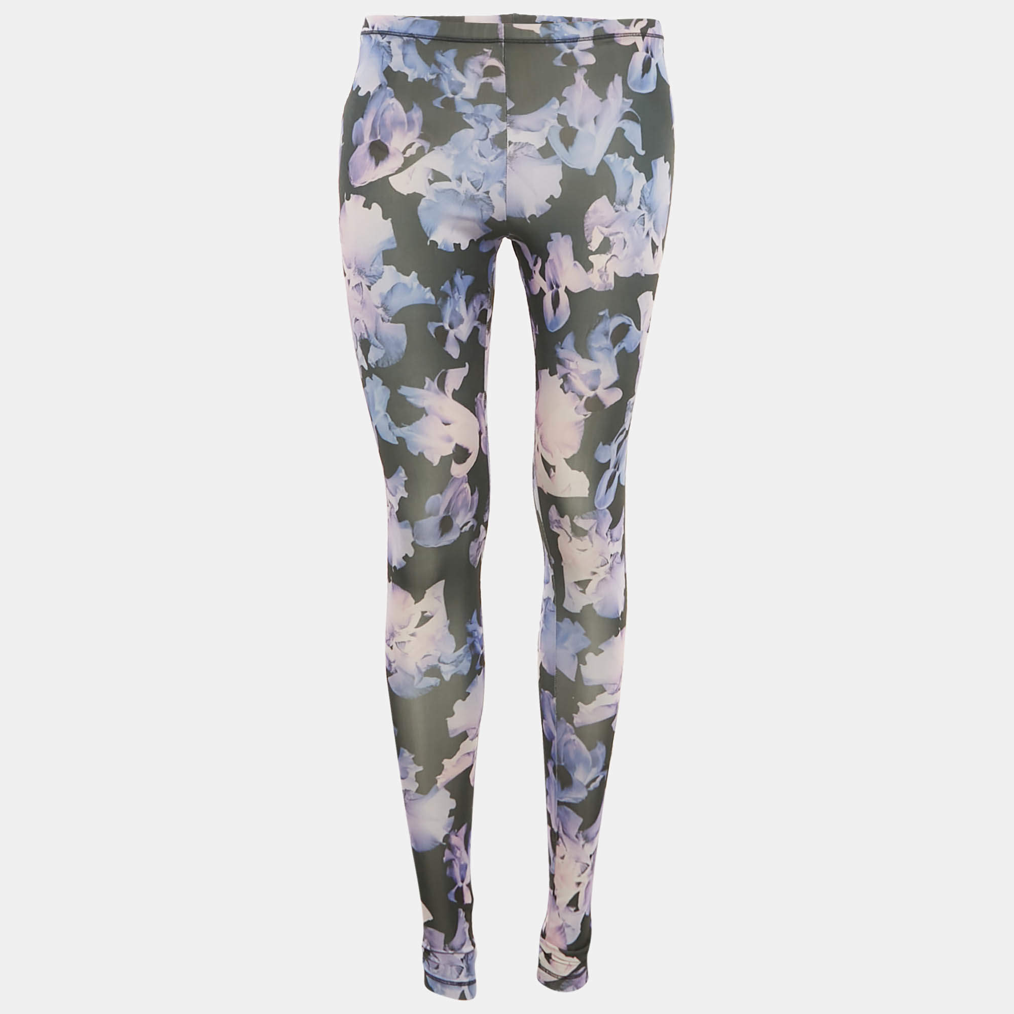 Pre Owned Alexander McQueen Black/Purple Floral Print Leggings XS