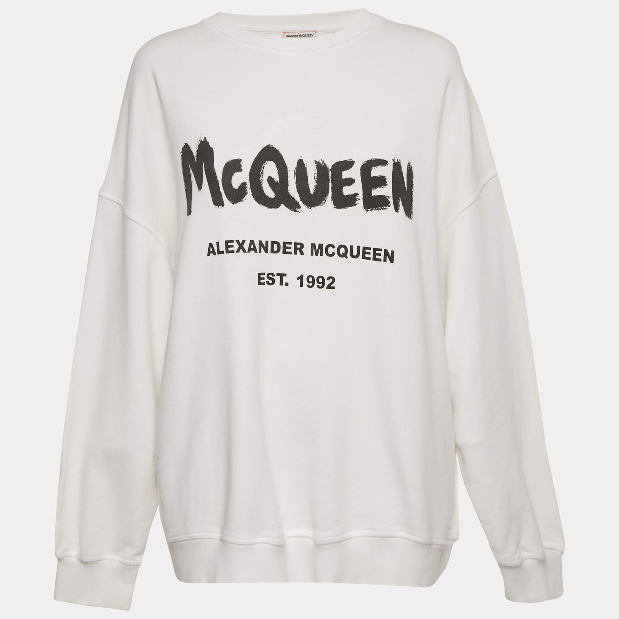 Pre Owned Alexander McQueen White Logo Print Cotton Sweatshirt L