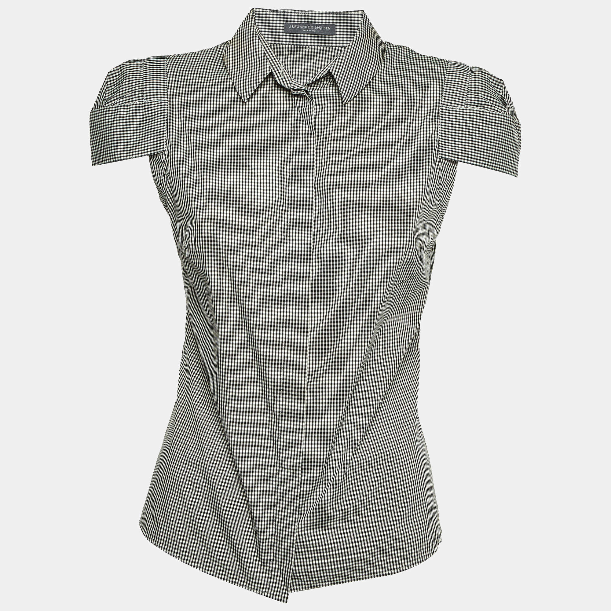 Pre Owned Alexander McQueen Black & White Gingham Print Cotton Blend Shirt S