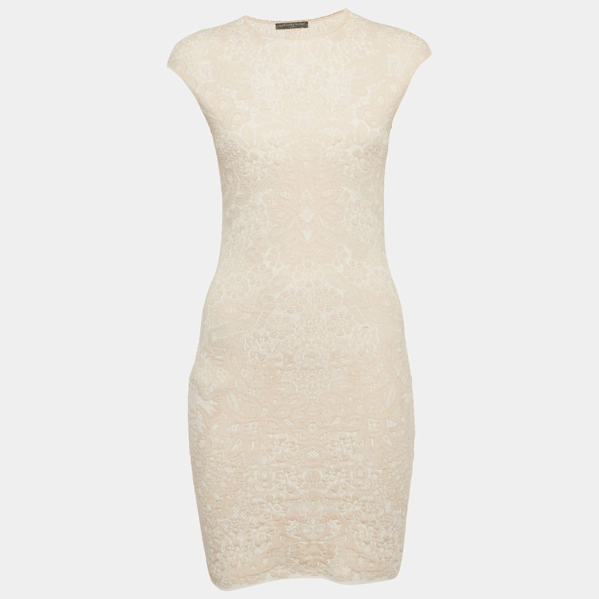 Pre Owned Alexander McQueen Pink Jacquard Knit Mini Bodycon Dress XS