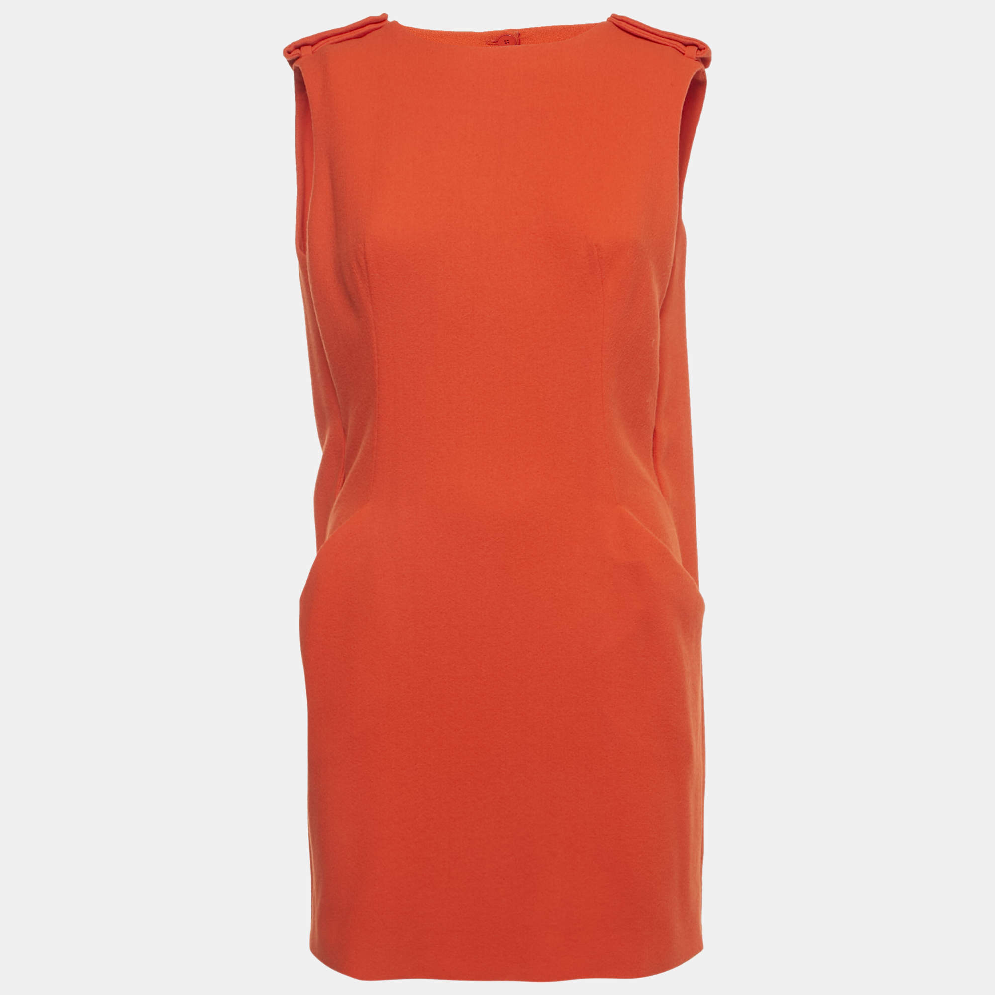 Pre Owned Alexander McQueen Orange Wool Crepe Back Open Shift Dress S