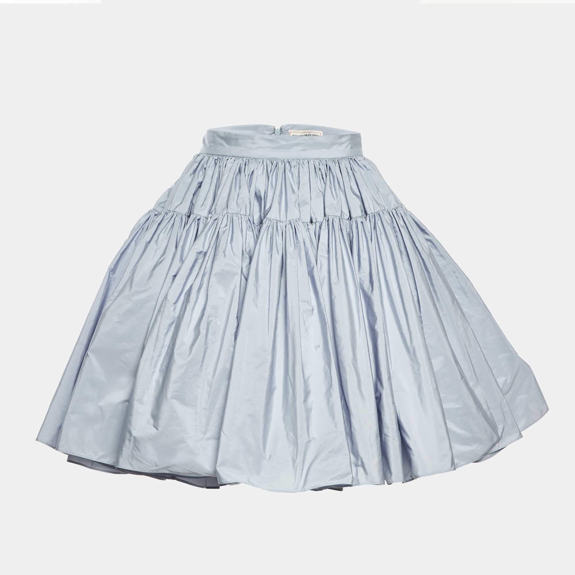 Pre Owned Alexander McQueen Grey Taffeta Mini Skirt M