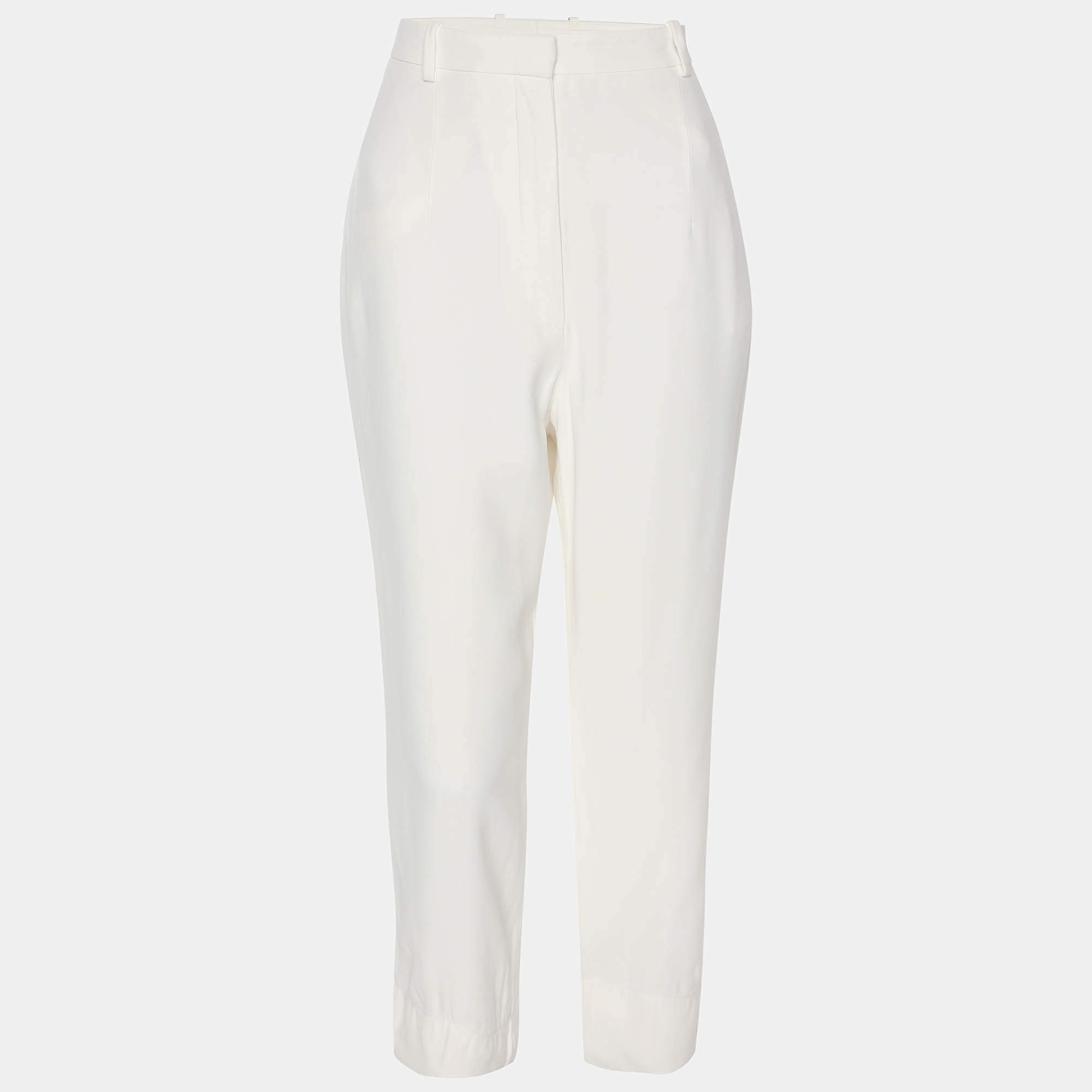 Pre Owned Alexander McQueen White Crepe Capri Pants L