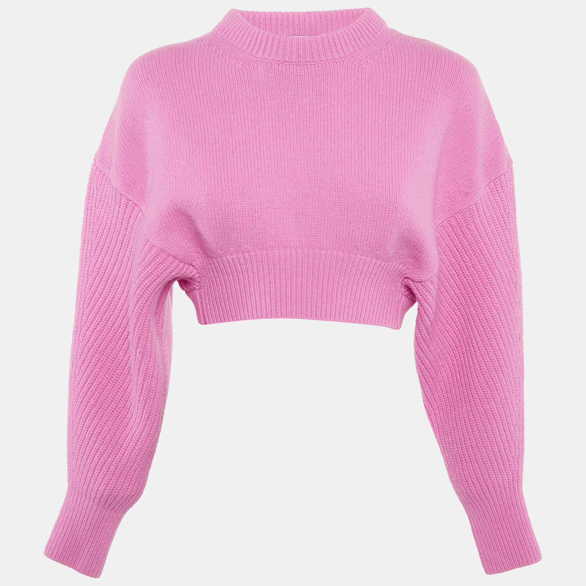 Pre Owned Alexander McQueen Pink Wool Mock Neck Detail Crop Sweater XS