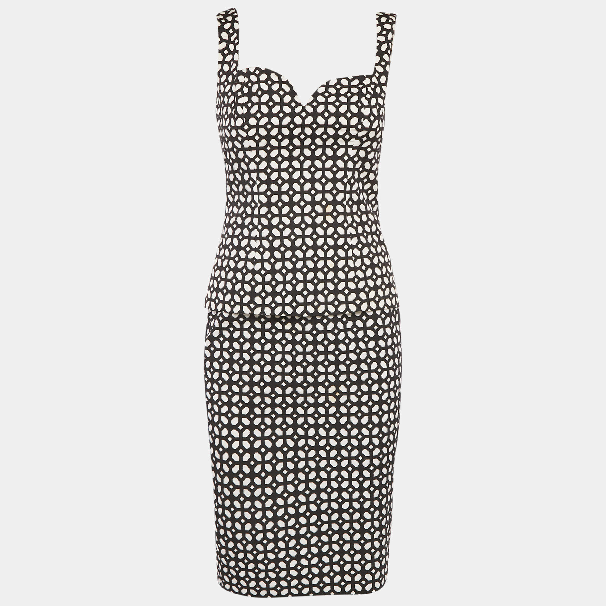 Pre Owned Alexander McQueen Black /White Patterned Cotton Top & Skirt Set S  