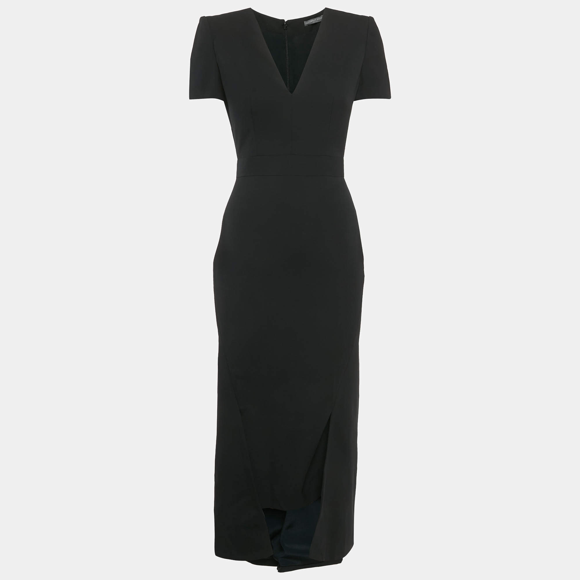 Pre Owned Alexander McQueen Black Crepe Midi Dress XS