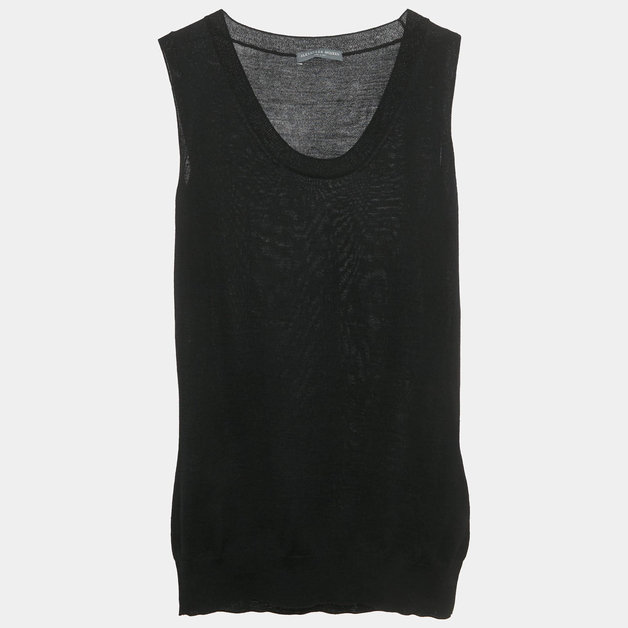 Pre Owned Alexander McQueen Black Wool Sleeveless Sweater M