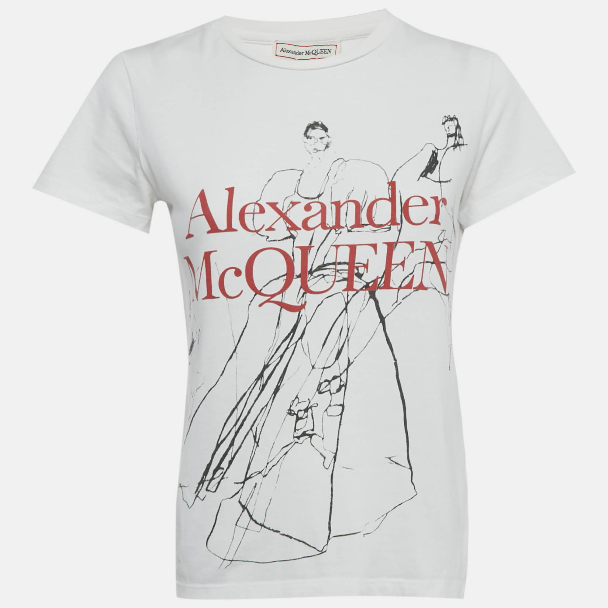 Pre Owned Alexander McQueen White Printed Jersey T-Shirt S