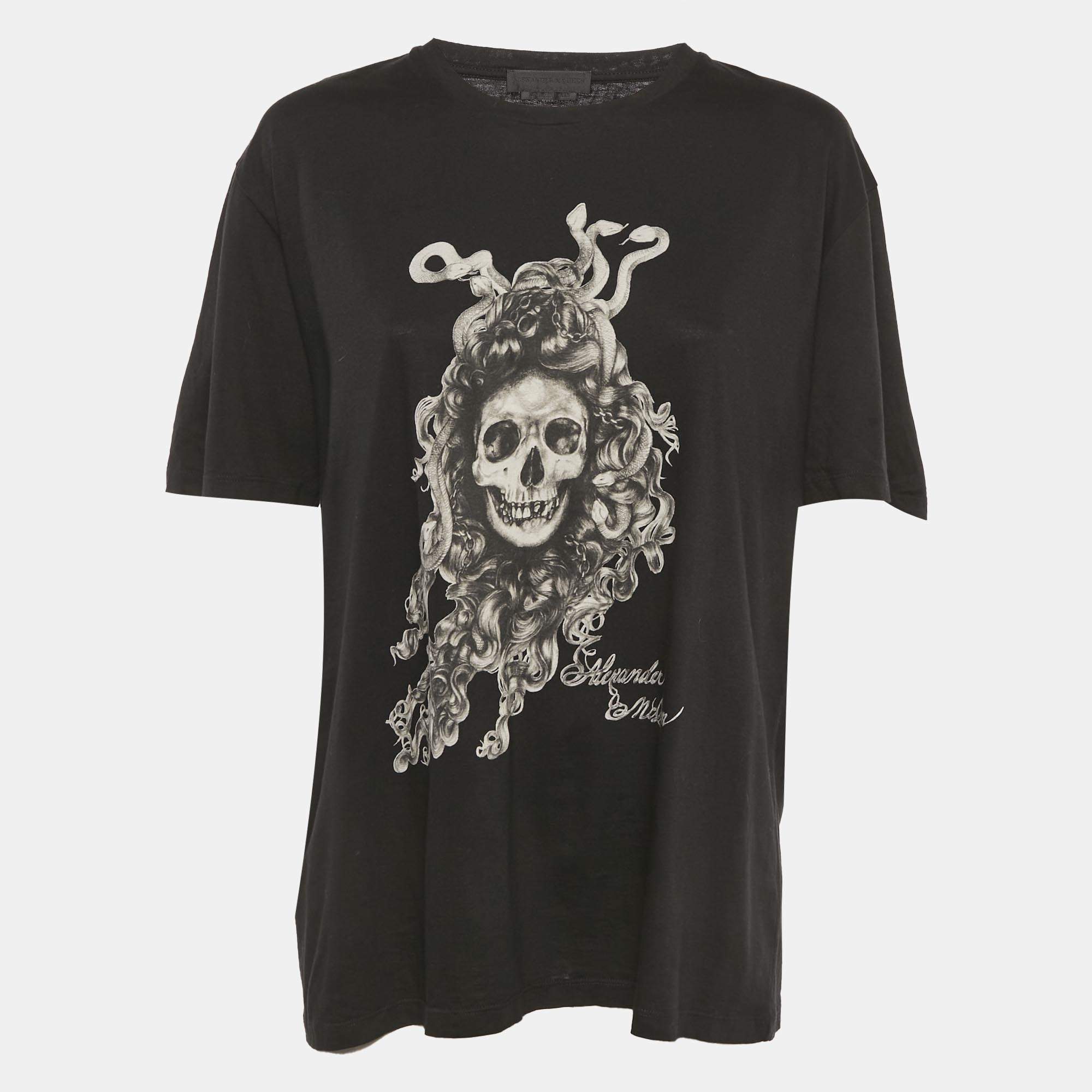 Pre Owned Alexander McQueen Black Skull Print Jersey T-shirt XL