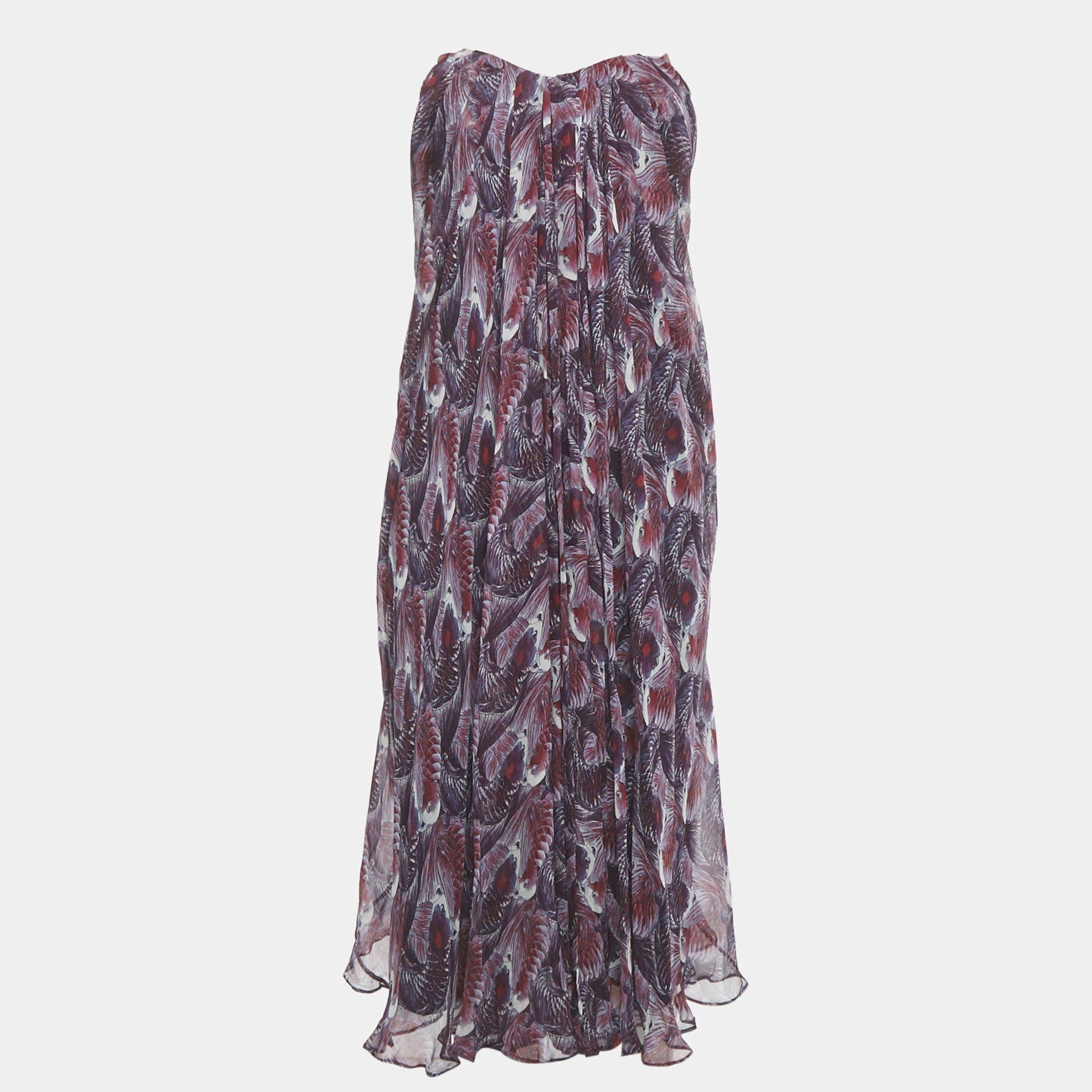 Pre Owned Alexander McQueen Purple Printed Strapless Midi Dress S