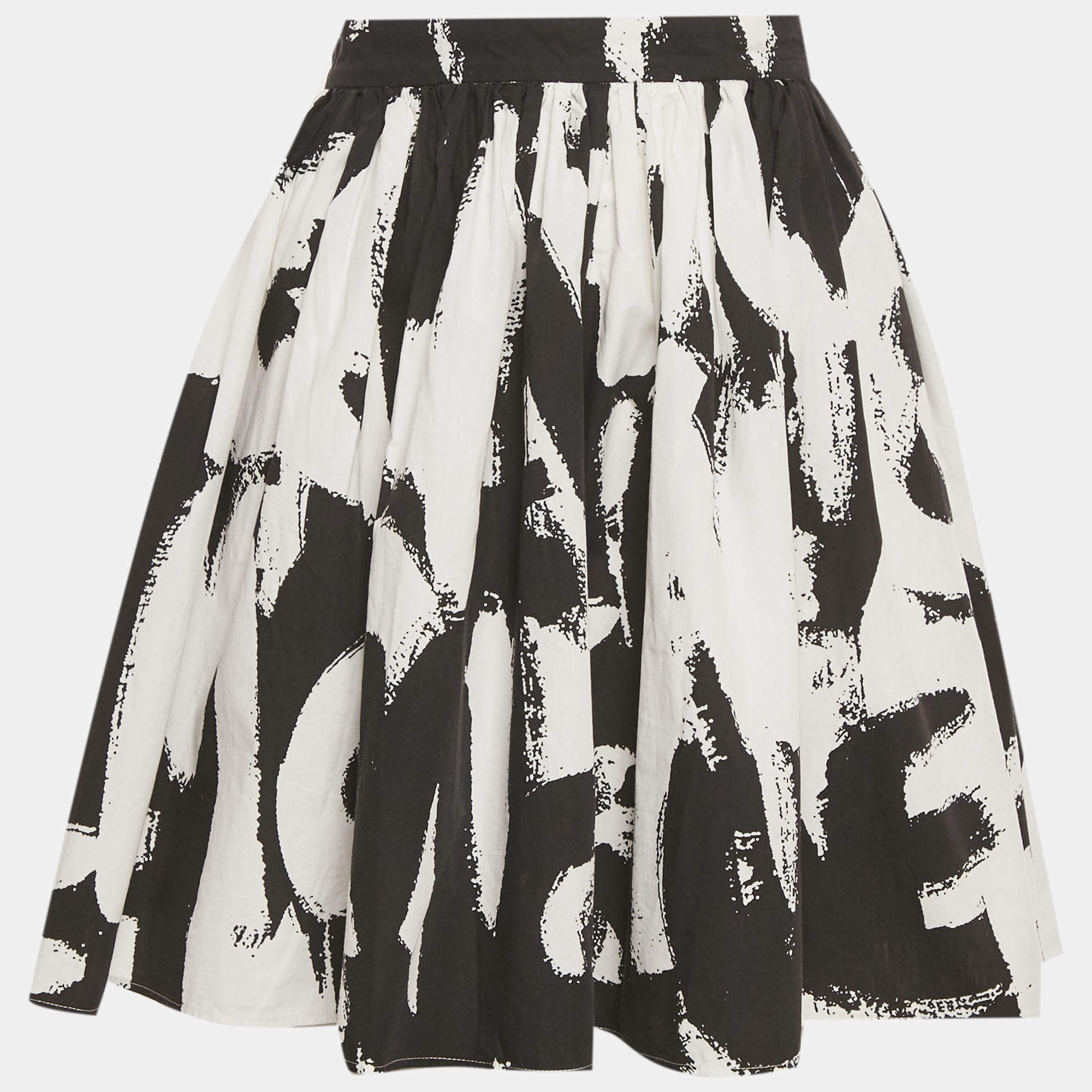 Pre Owned Alexander McQueen Black/White Abstract Print Cotton Pleated Short Skirt M