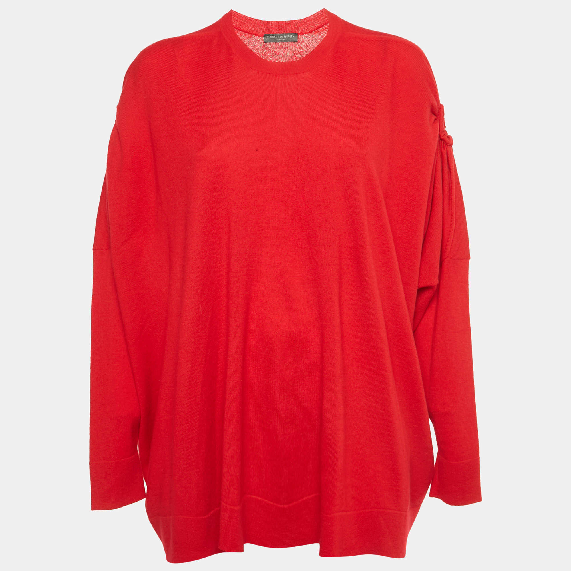 مملوكة مسبقًا Alexander McQueen Red Wool Knit Ruche Sleeve Sweater S