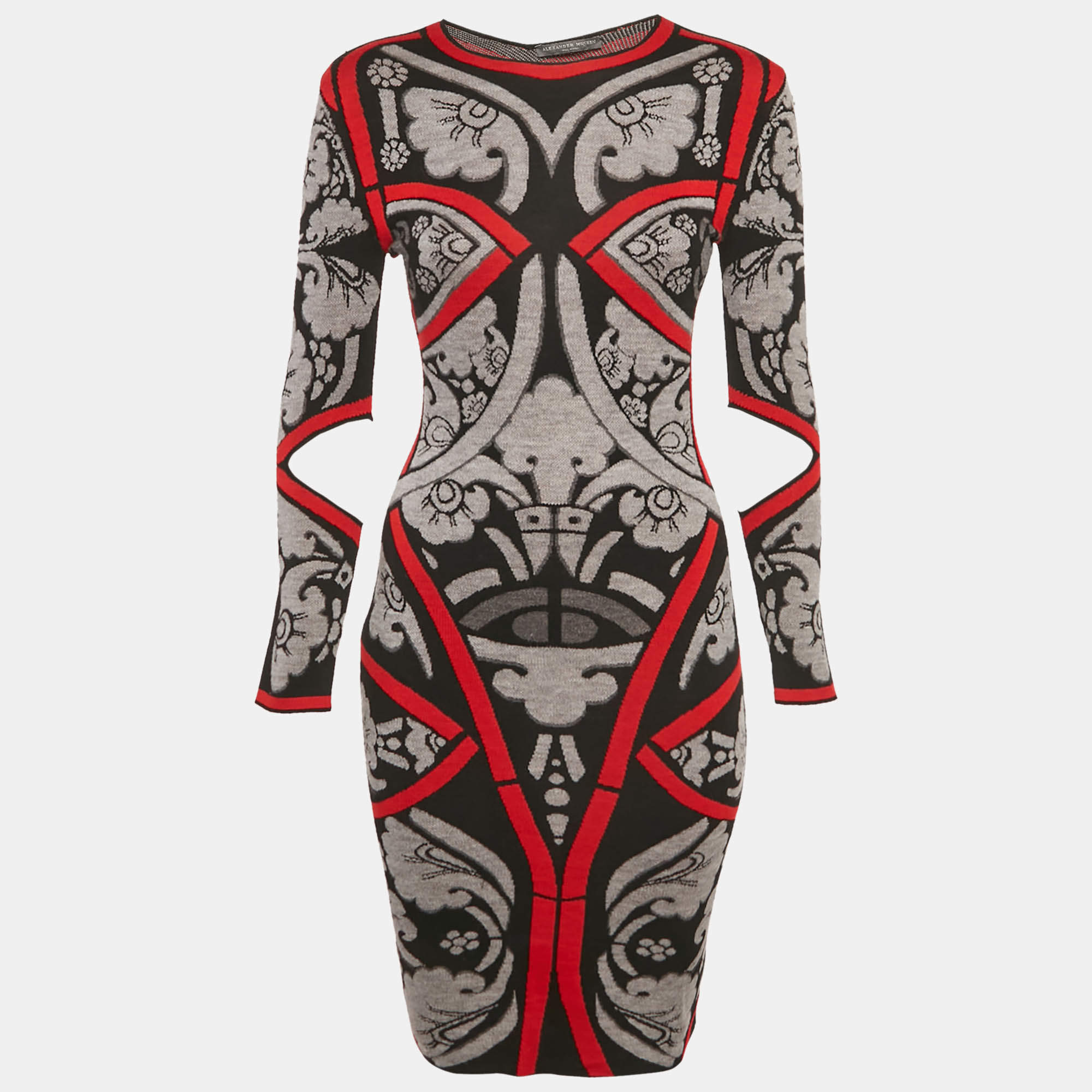 مملوكة مسبقًا Alexander McQueen Black/Multicolor Jacquard Wool Knit Bodycon Dress XS