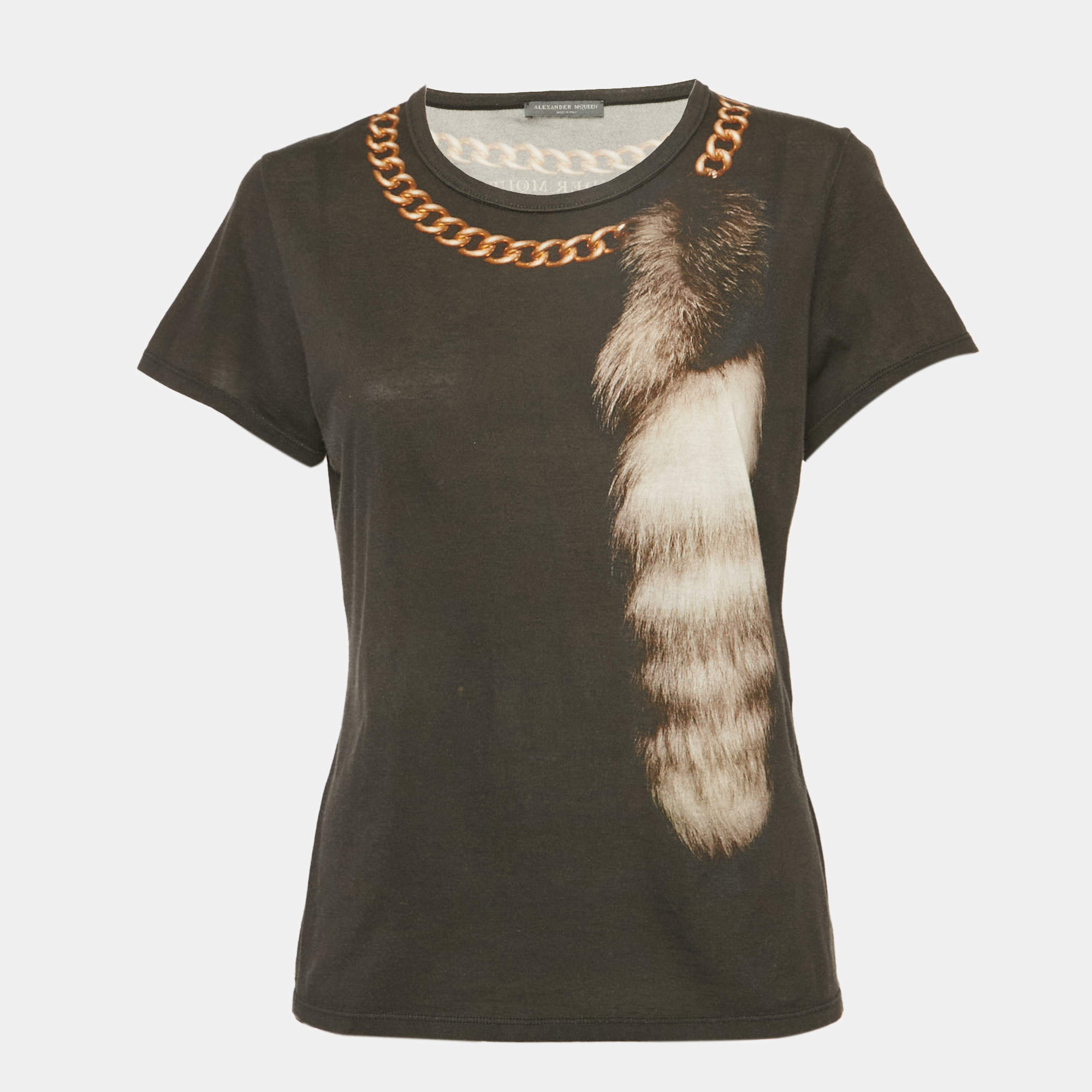 مملوكة مسبقًا Alexander McQueen Black Fox & Chain Printed Jersey T-Shirt M