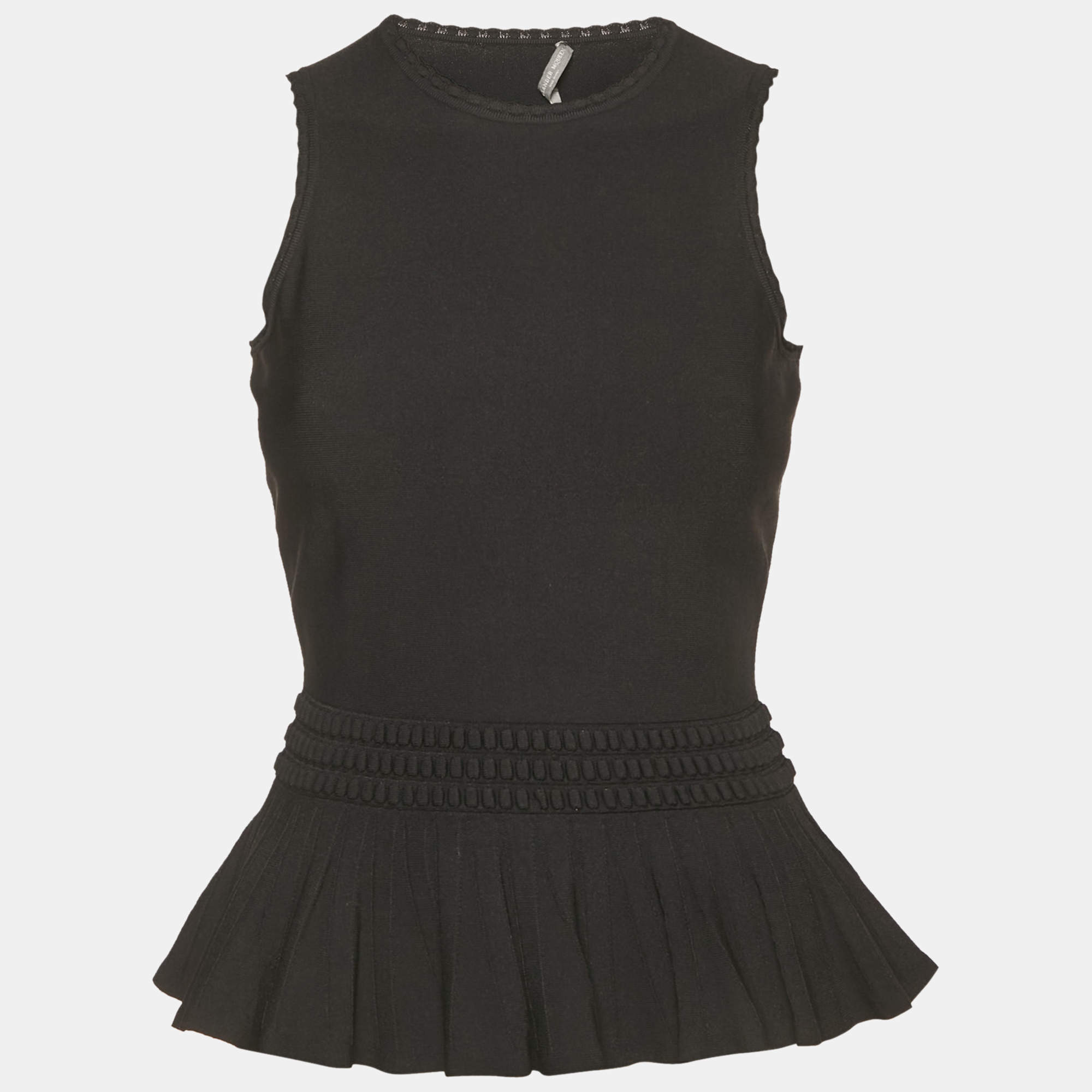 مملوكة مسبقًا Alexander McQueen Black Stretch Knit Flared Top S