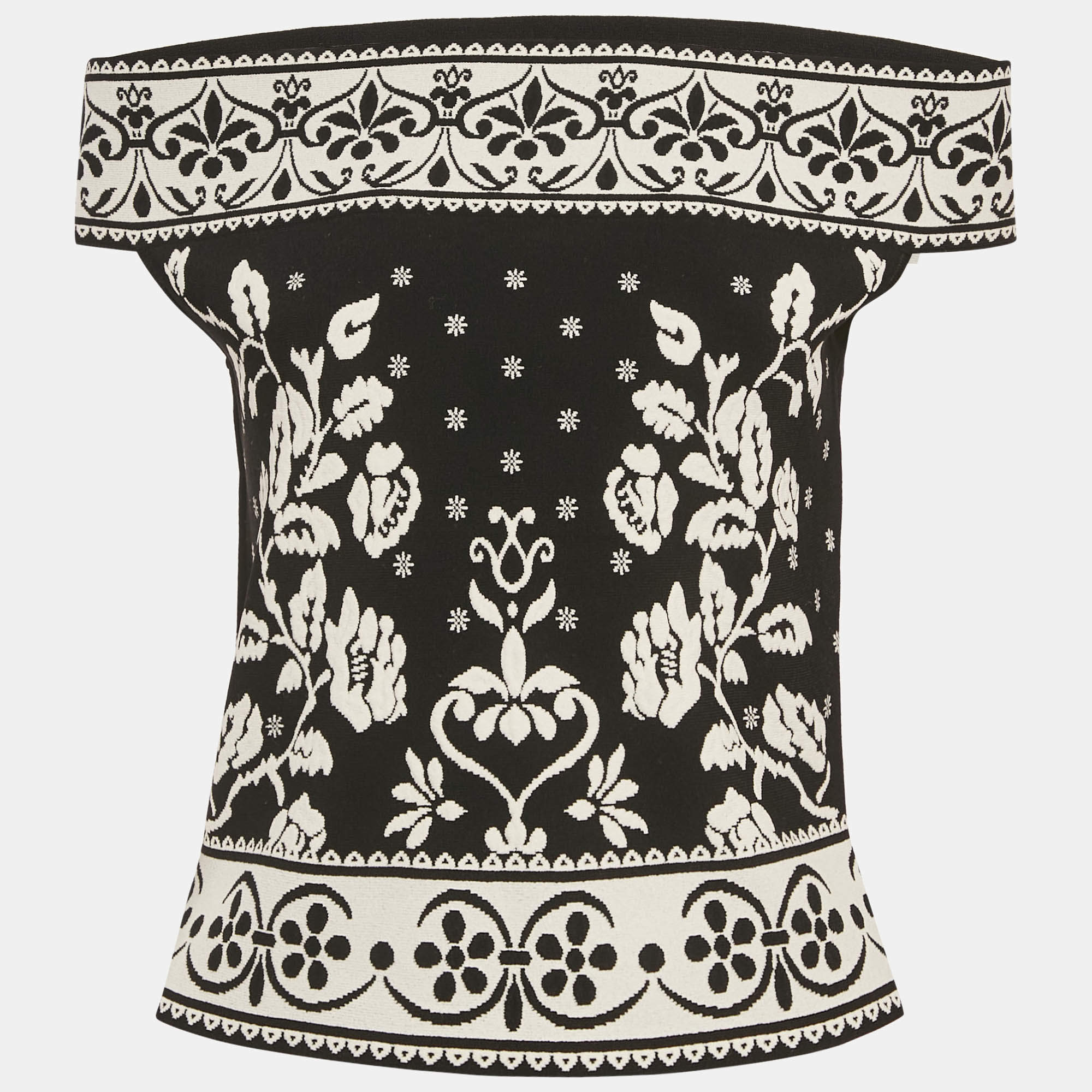 مملوكة مسبقًا Alexander McQueen Black Floral Embossed Knit Crop Top M
