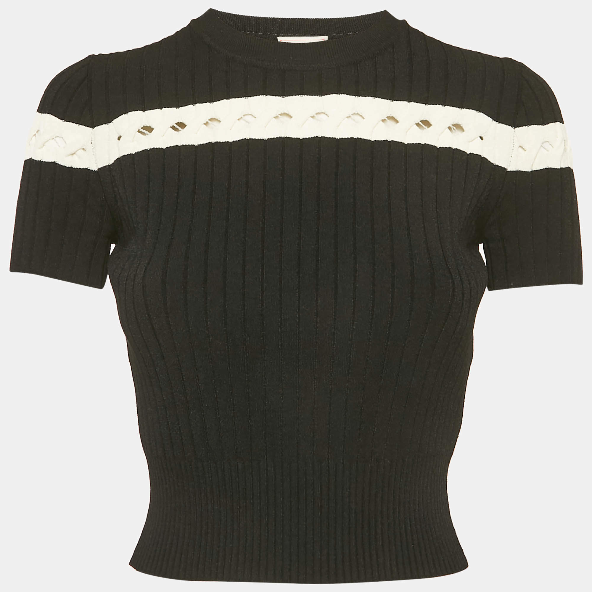 Pre Owned Alexander McQueen Black Rib Knit Cut-Out Crop Top M