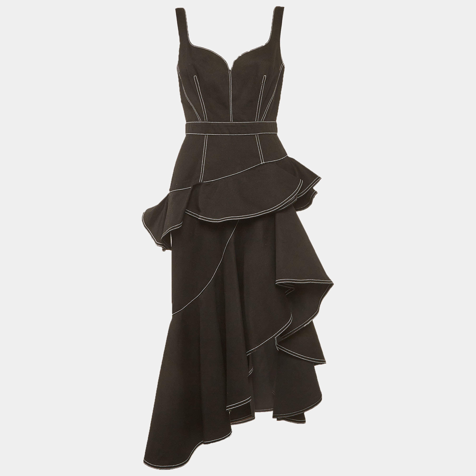 مملوكة مسبقًا Alexander McQueen Black Denim Ruffled Asymmetric Dress M
