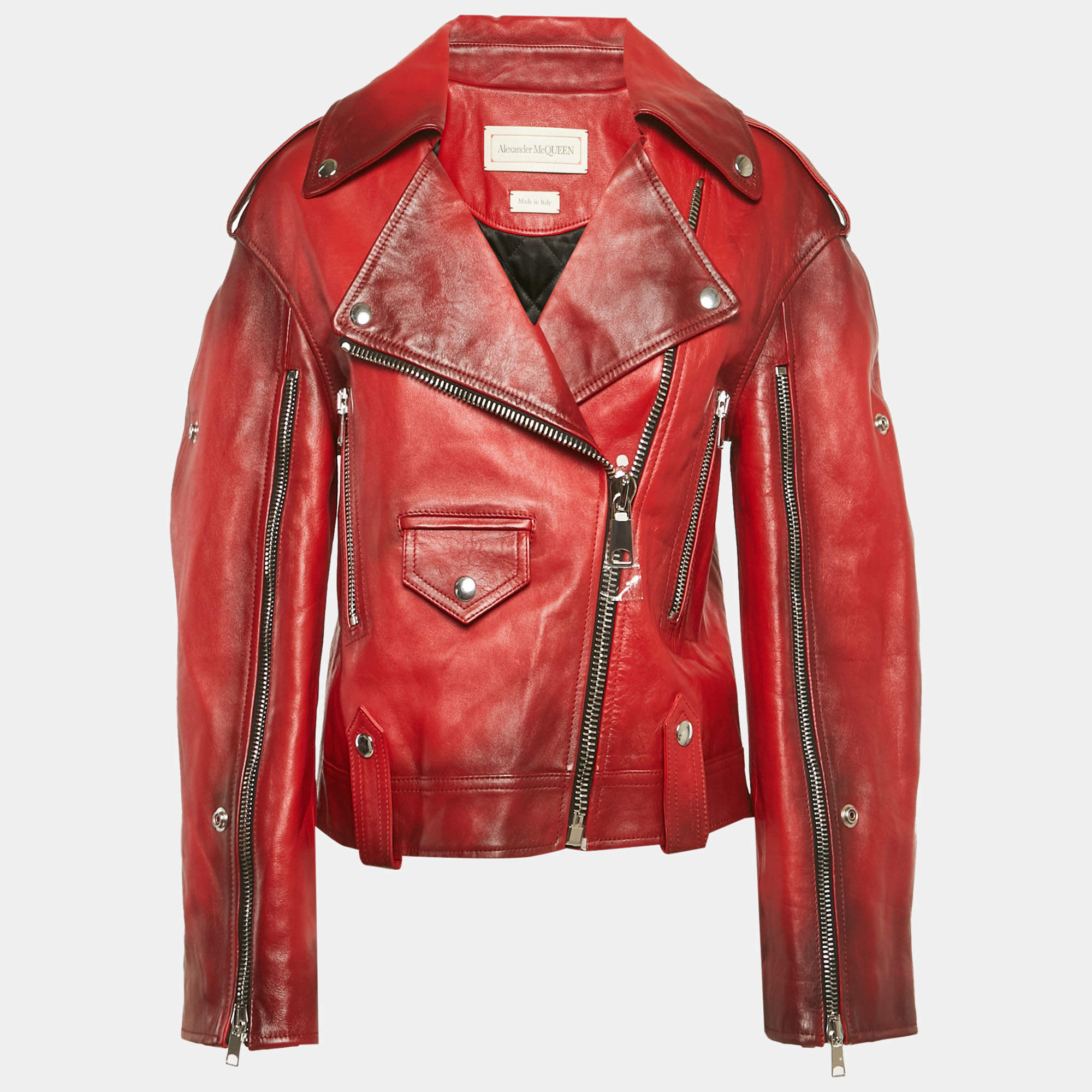 Pre Owned Alexander McQueen Red Real Lamb Leather Jacket M