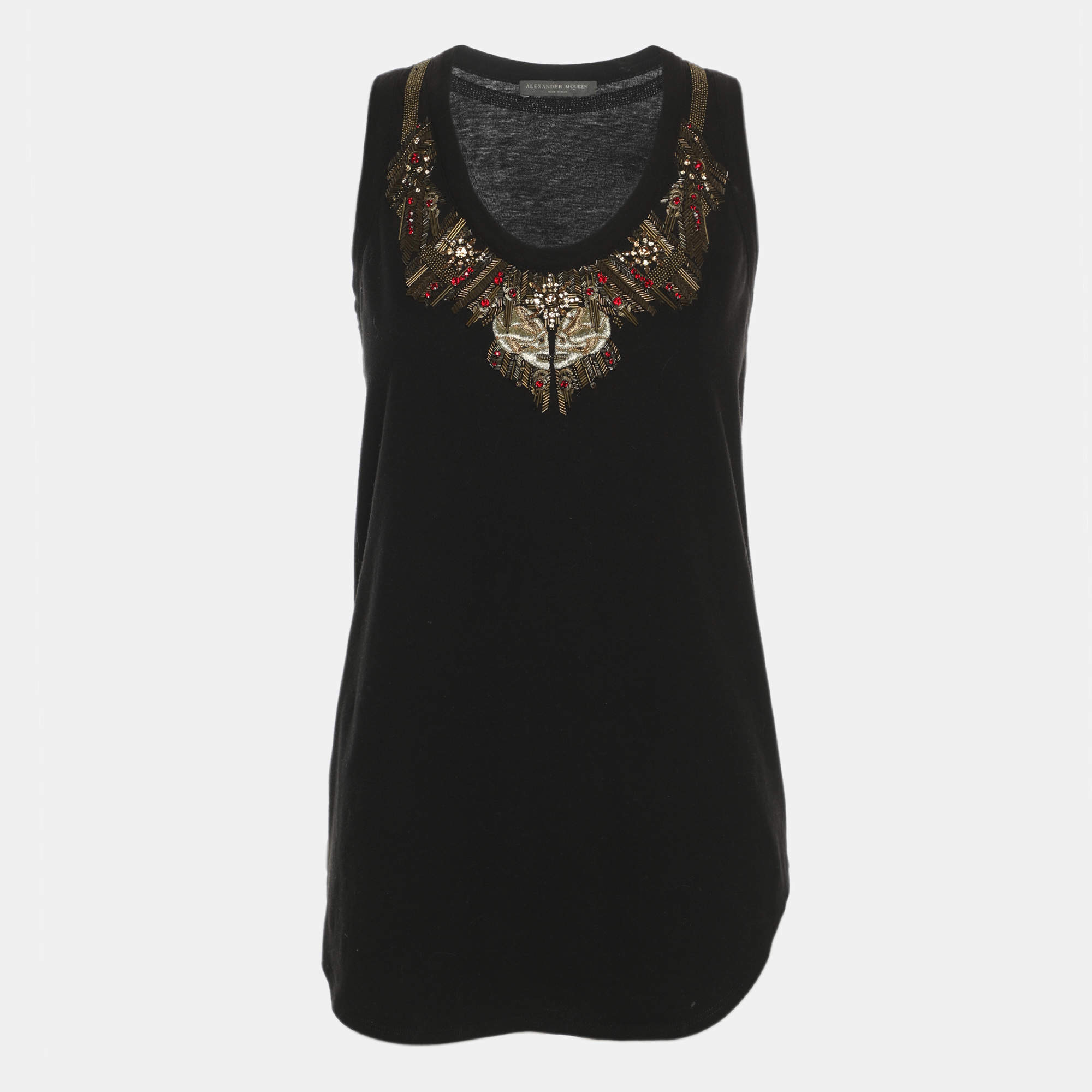 Pre Owned Alexander McQueen Black Knit Embellished Top S