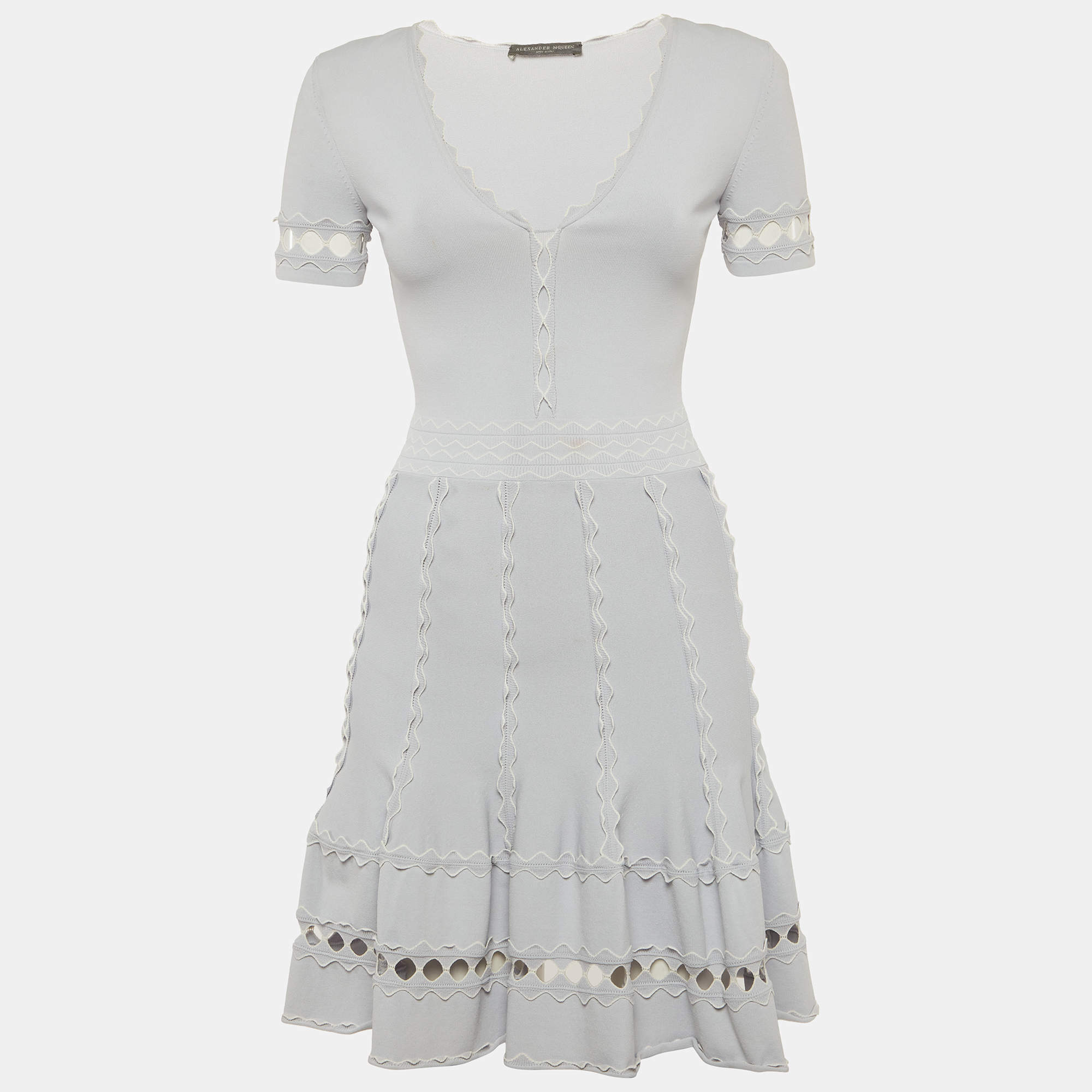 Pre Owned Alexander McQueen Blue Stretch Knit Mini Dress S