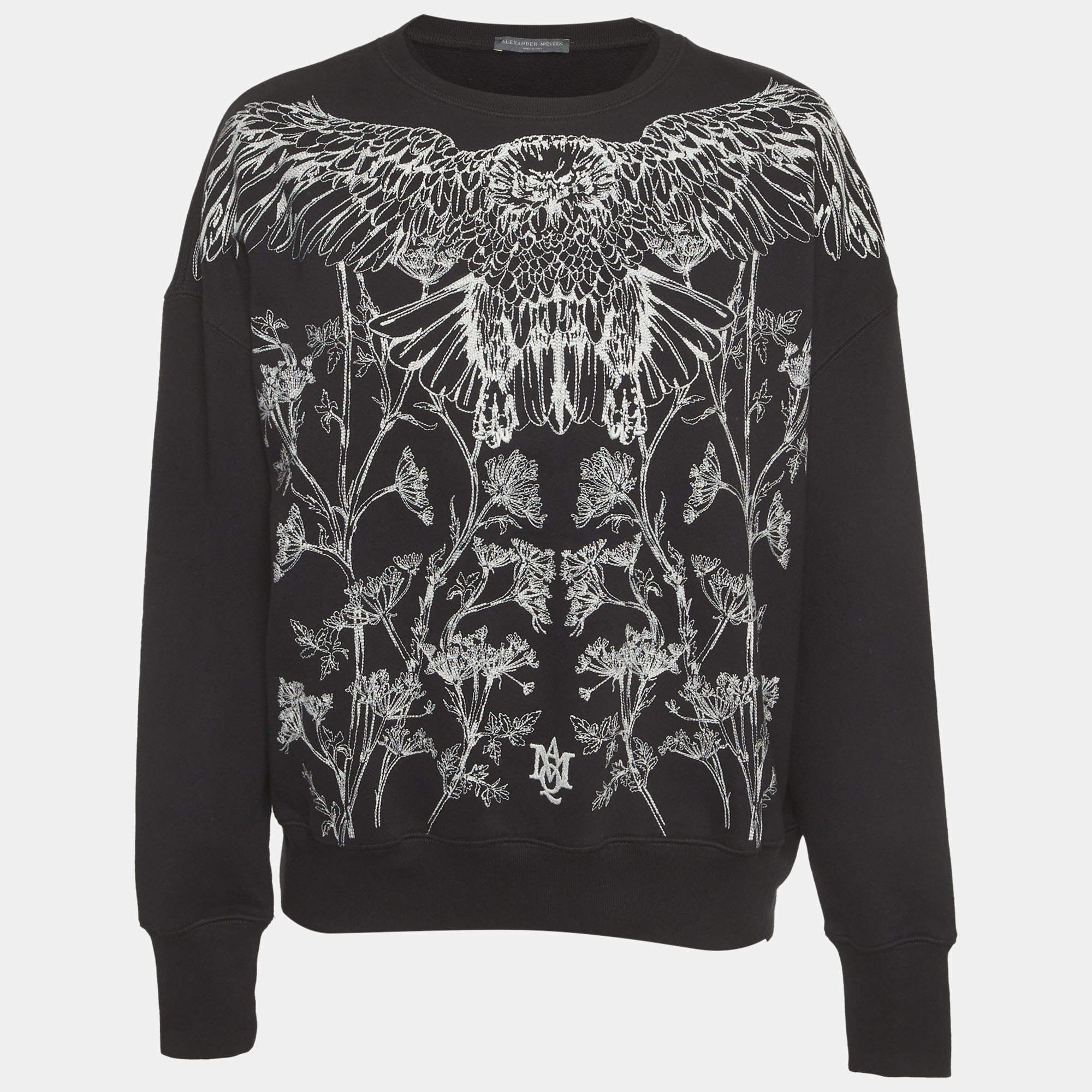 Pre Owned Alexander McQueen Black Embroidered Cotton Sweatshirt S