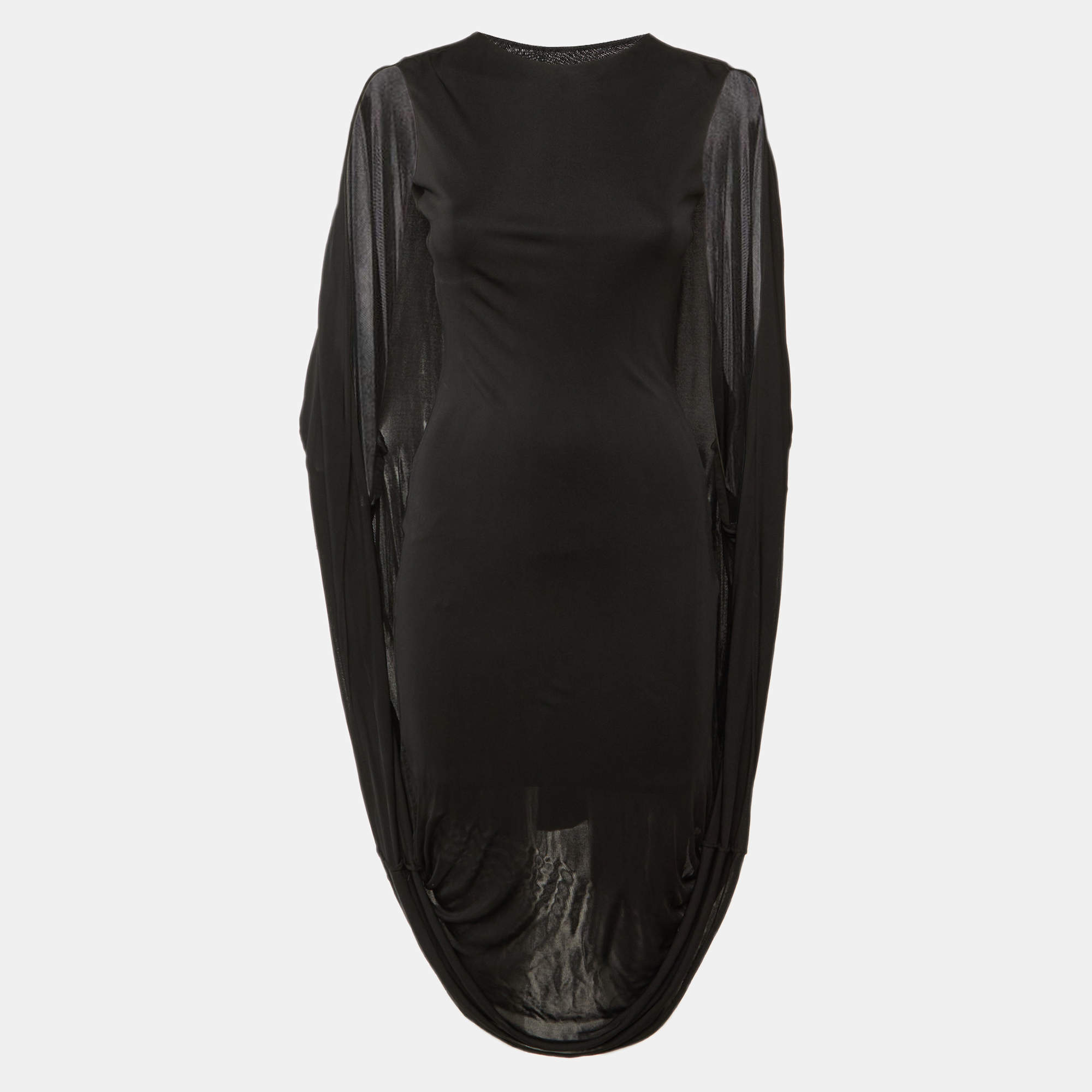 مملوكة مسبقًا Alexander McQueen Black Jersey Cape Detail Midi Dress S